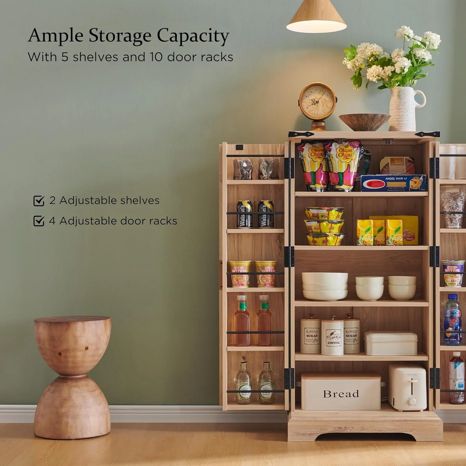 Modern Fluted Pantry Cabinet, Storage Cabinet, Wood Cupboard Organizer