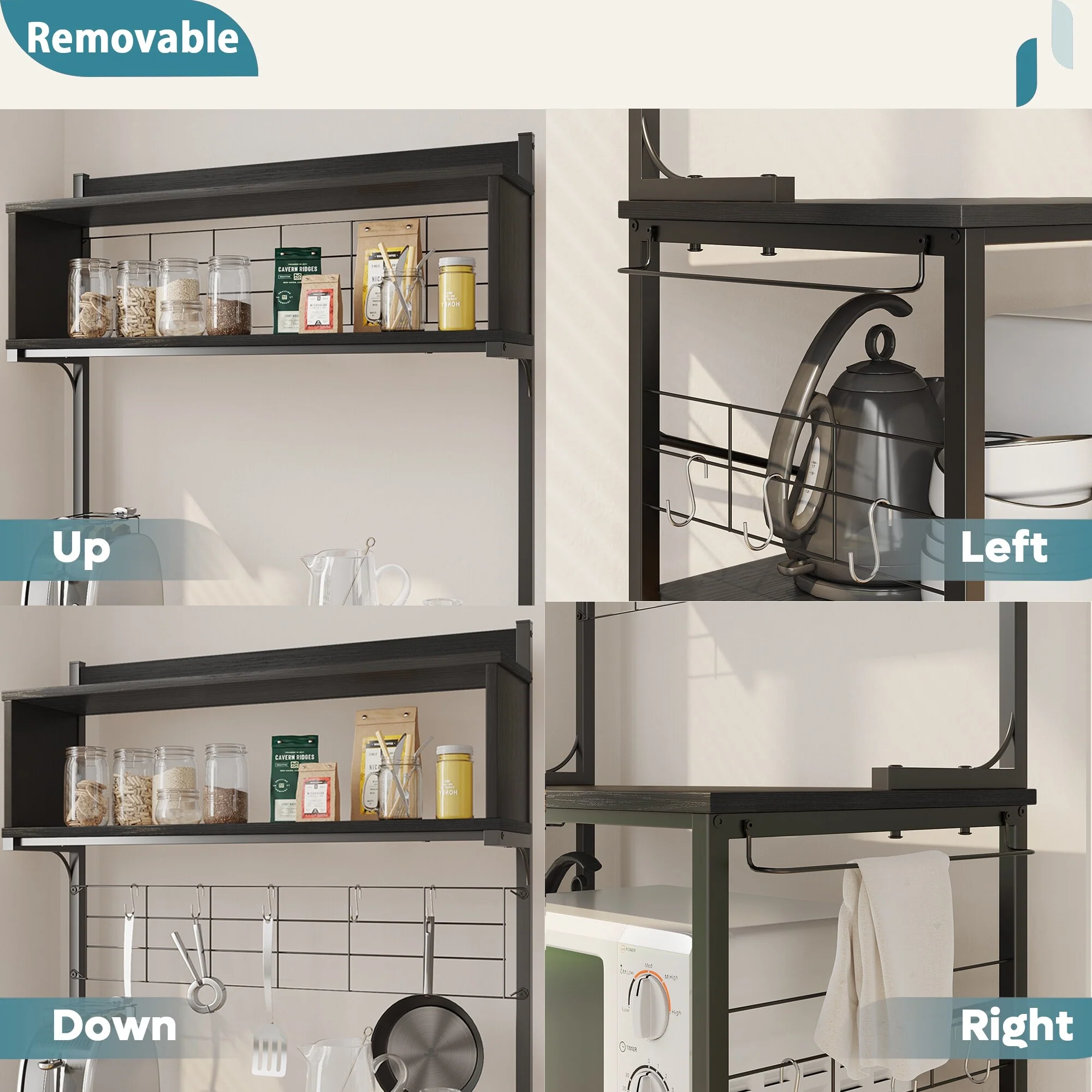 63 Inch Kitchen Baker's Rack with Hutch 8 Side Hooks