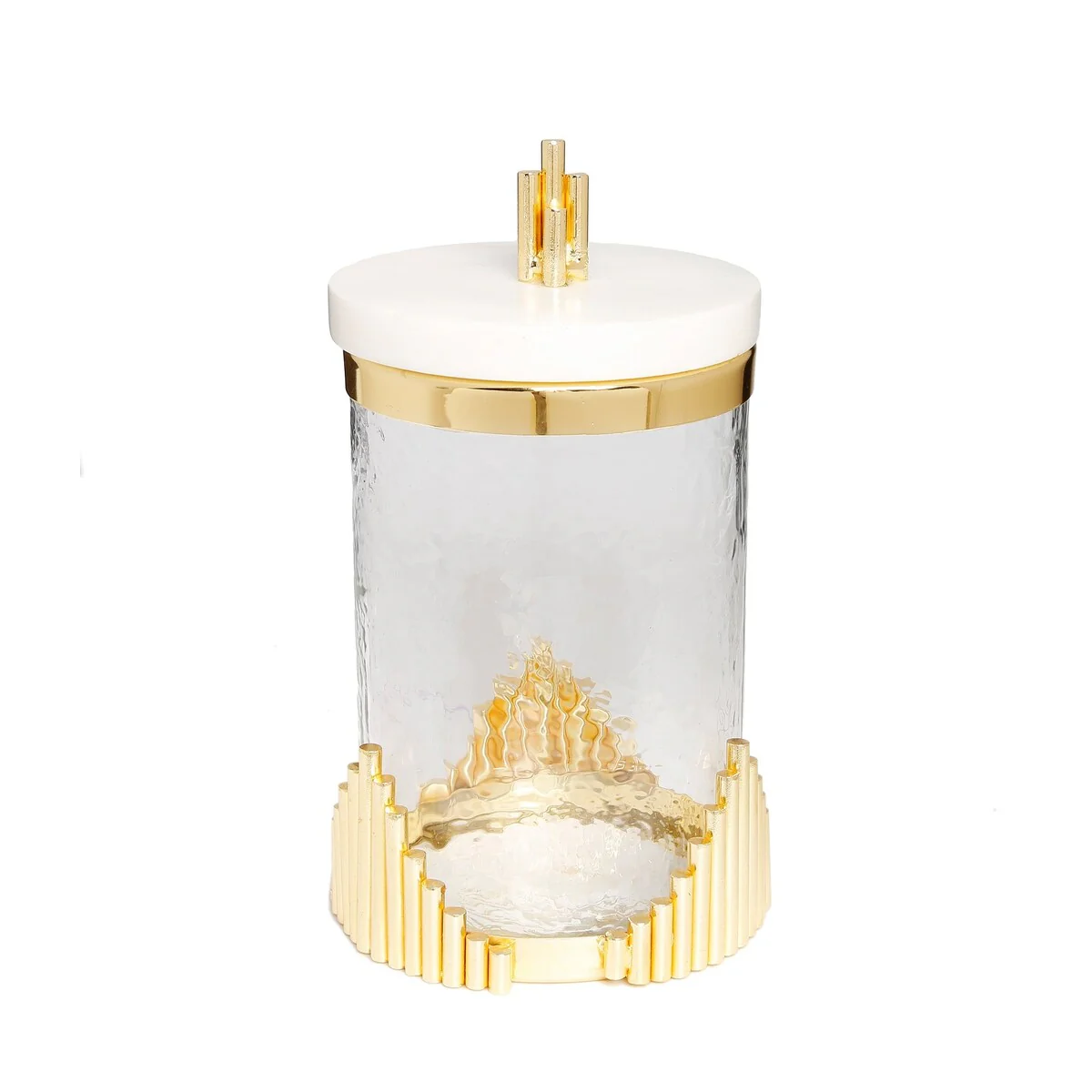 Medium Glass Canister with Marble Lid and Symmetrical Gold Design