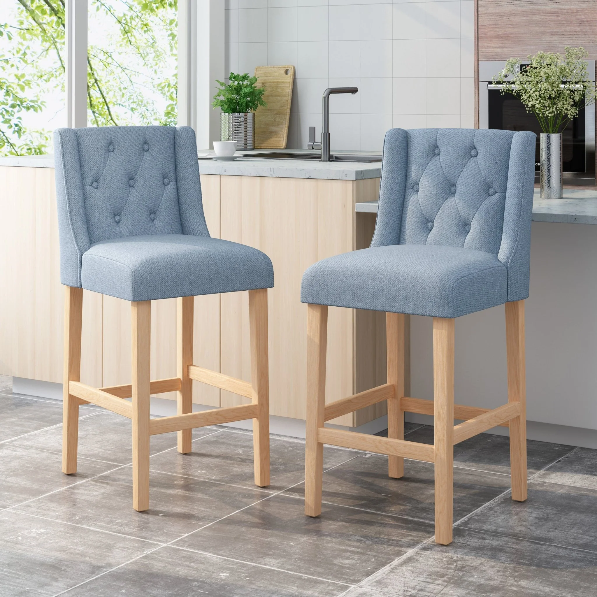 Ethereon Fabric Tufted Counter Stool, Set of 2