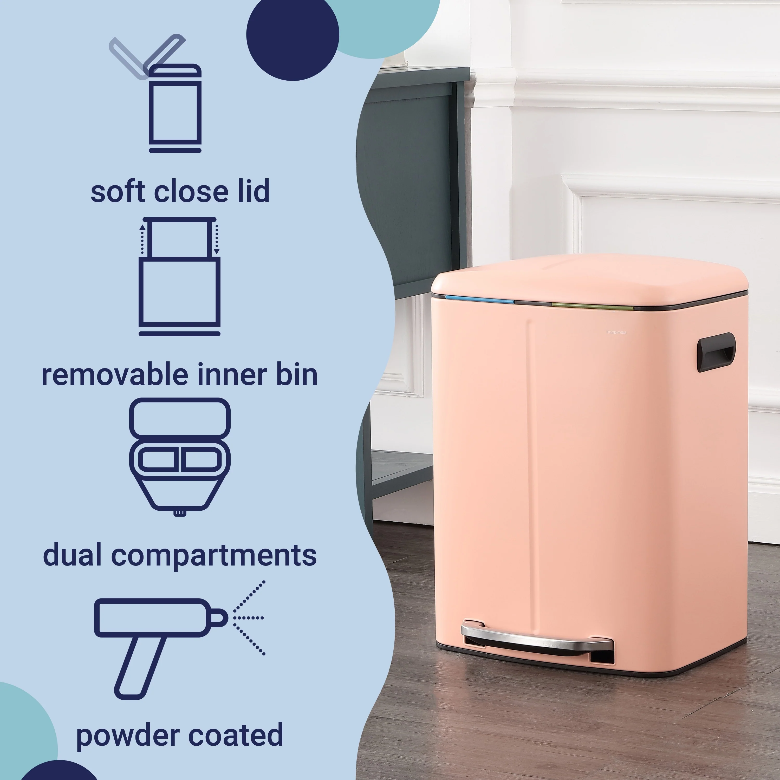 happimess 10.6-Gallon Double Bucket Trash Can with Soft Close Lid