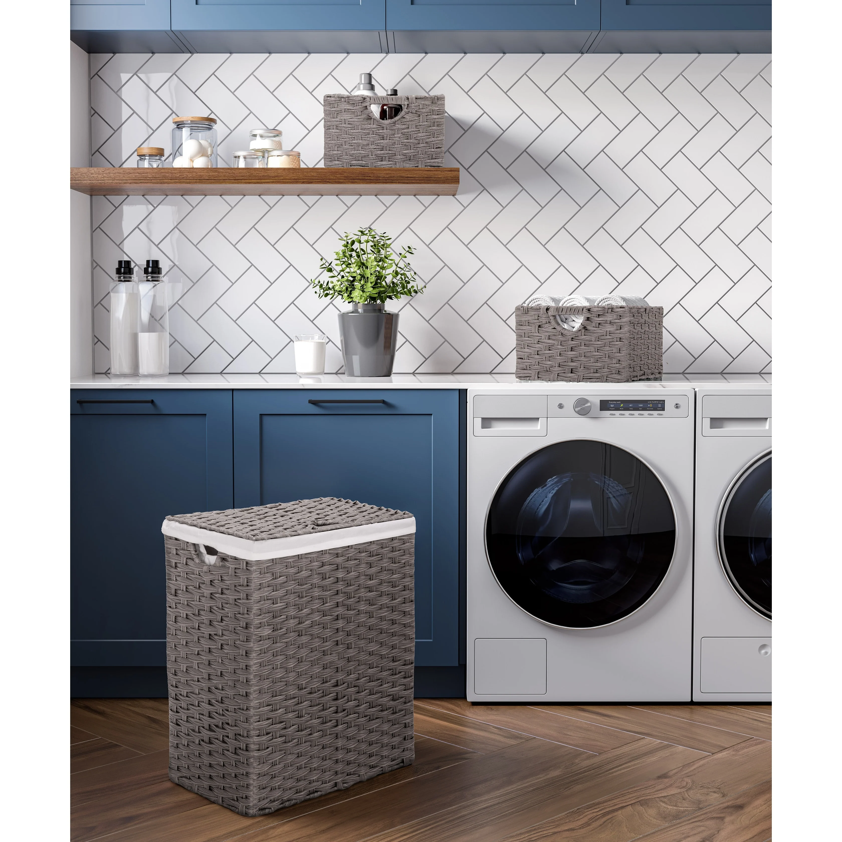 Seville Classics Lidded Foldable Portable Rectangular Laundry Hamper Basket with Washable Liner