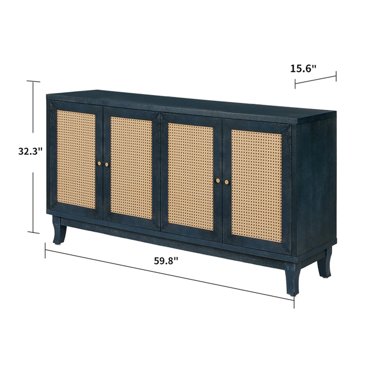 Roomfitters Handcrafted Premium Grain Panels,Rattan Sideboard Buffet Cabinet, Accent Storage Cabinet, Navy Blue - N/A