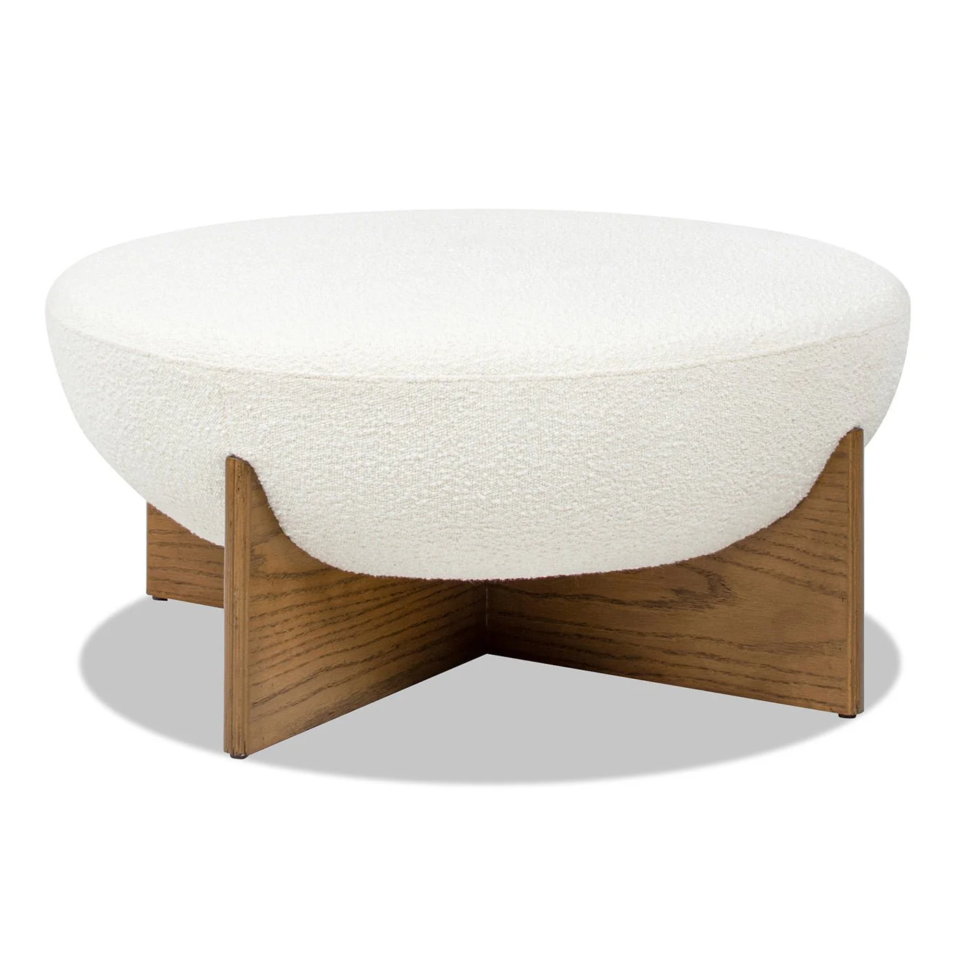 Aviation Round Upholstered Cocktail Ottoman with Natural Wood Base