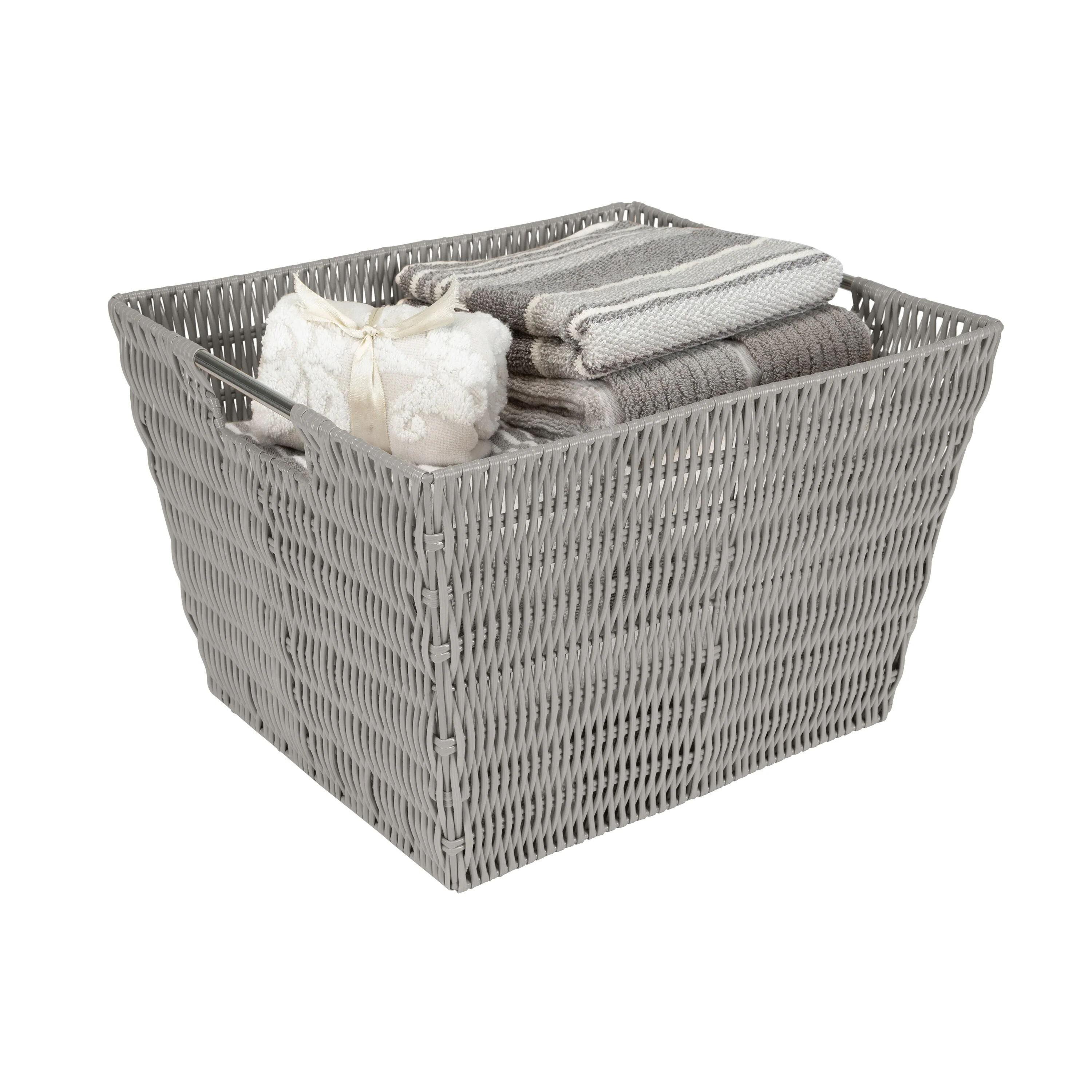 Simplify Large Rattan Storage Tote Basket in Charcoal