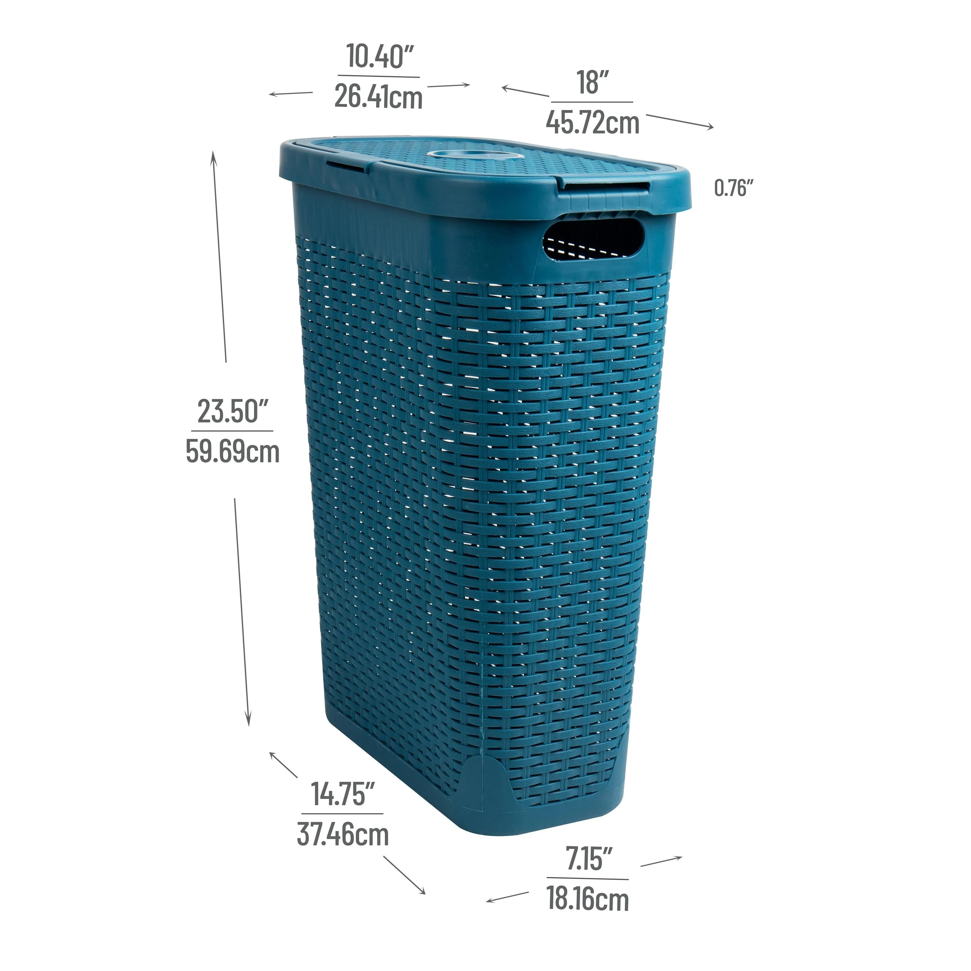Mind Reader 40L Slim Laundry Hamper, Clothes Basket, Lid, Wicker Design, Plastic, 18