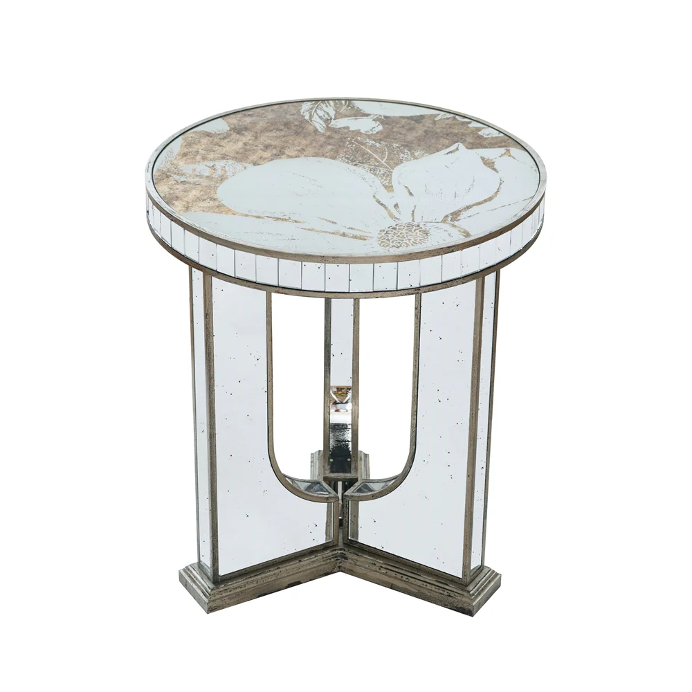 Aesthetic Round End Table with Floral Design