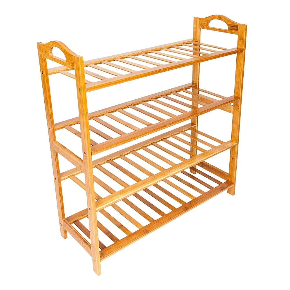 Concise 12-batten Bamboo Shoe Rack - 4-Tier