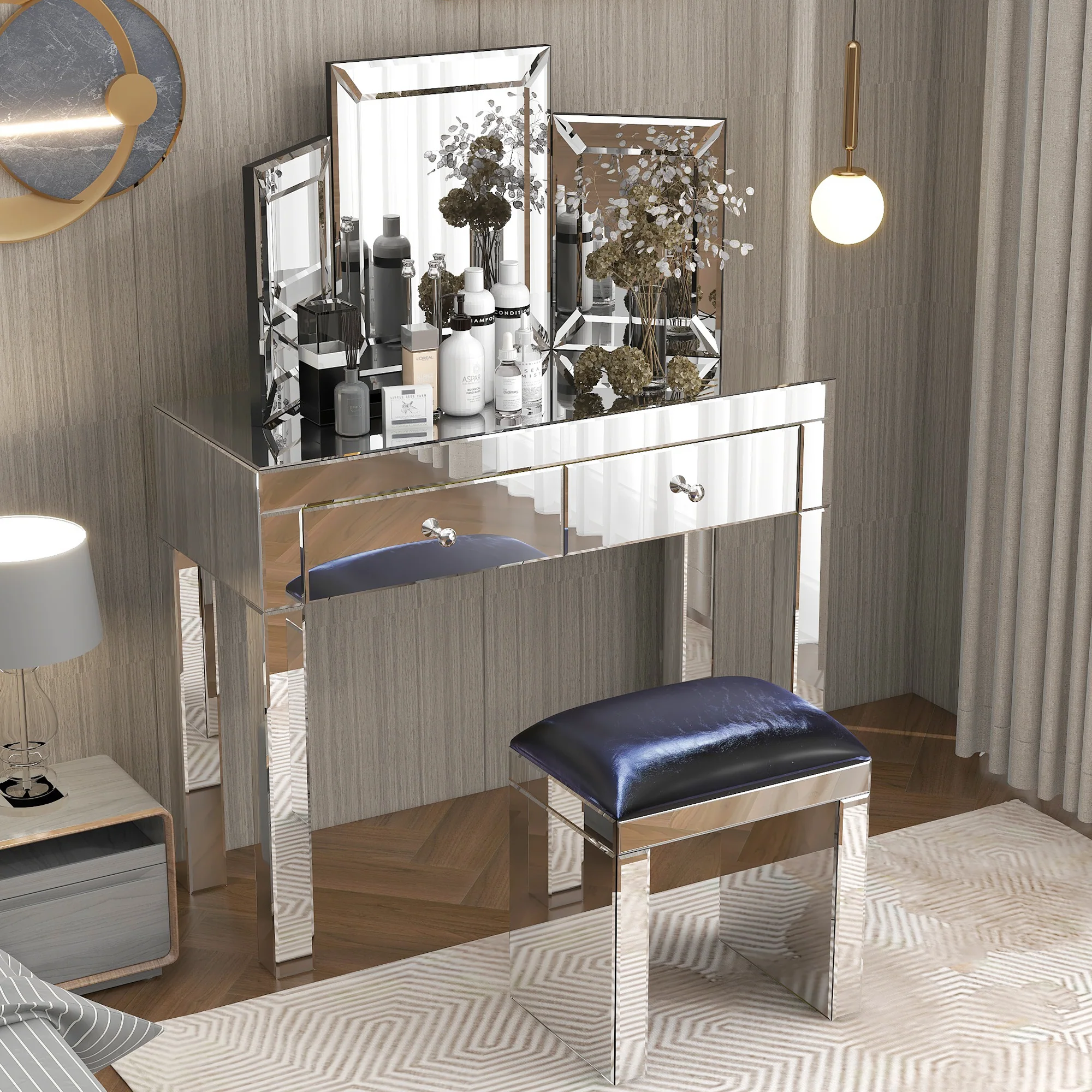 Dressing Table with 2 Drawers and Iron Legs