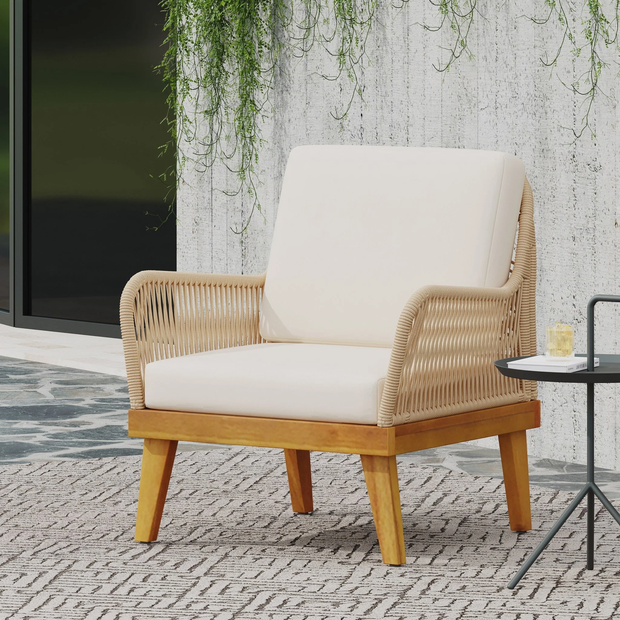 Outdoor Club Chair with Rope Weave Design