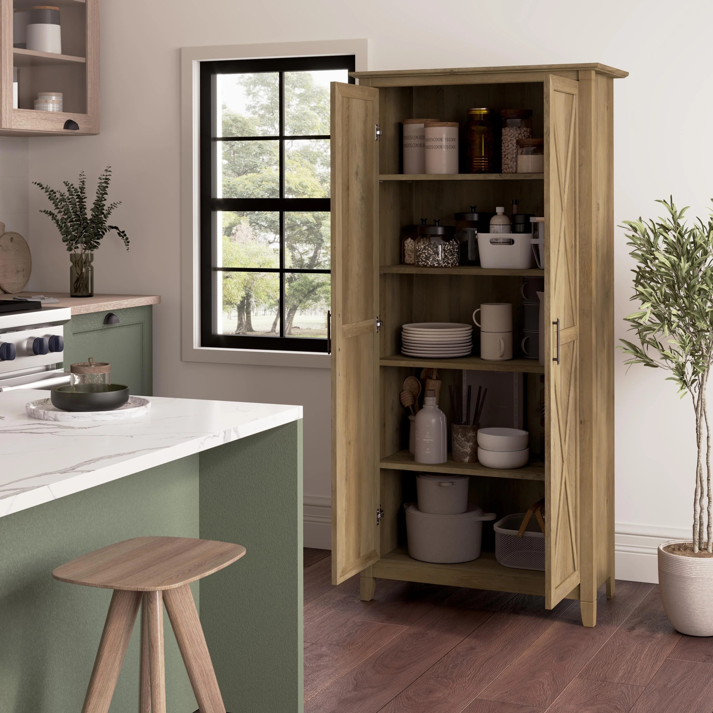 Key West Tall Kitchen Pantry Cabinet with Doors by Bush Furniture