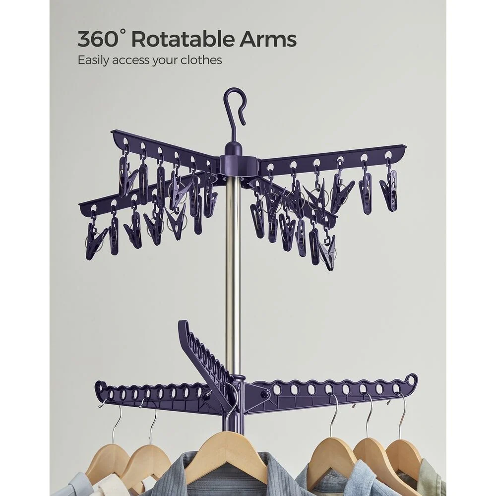 Stainless Steel Foldable Clothes Drying Rack with 360° Rotatable Arms Large Capacity and Space-Saving Design