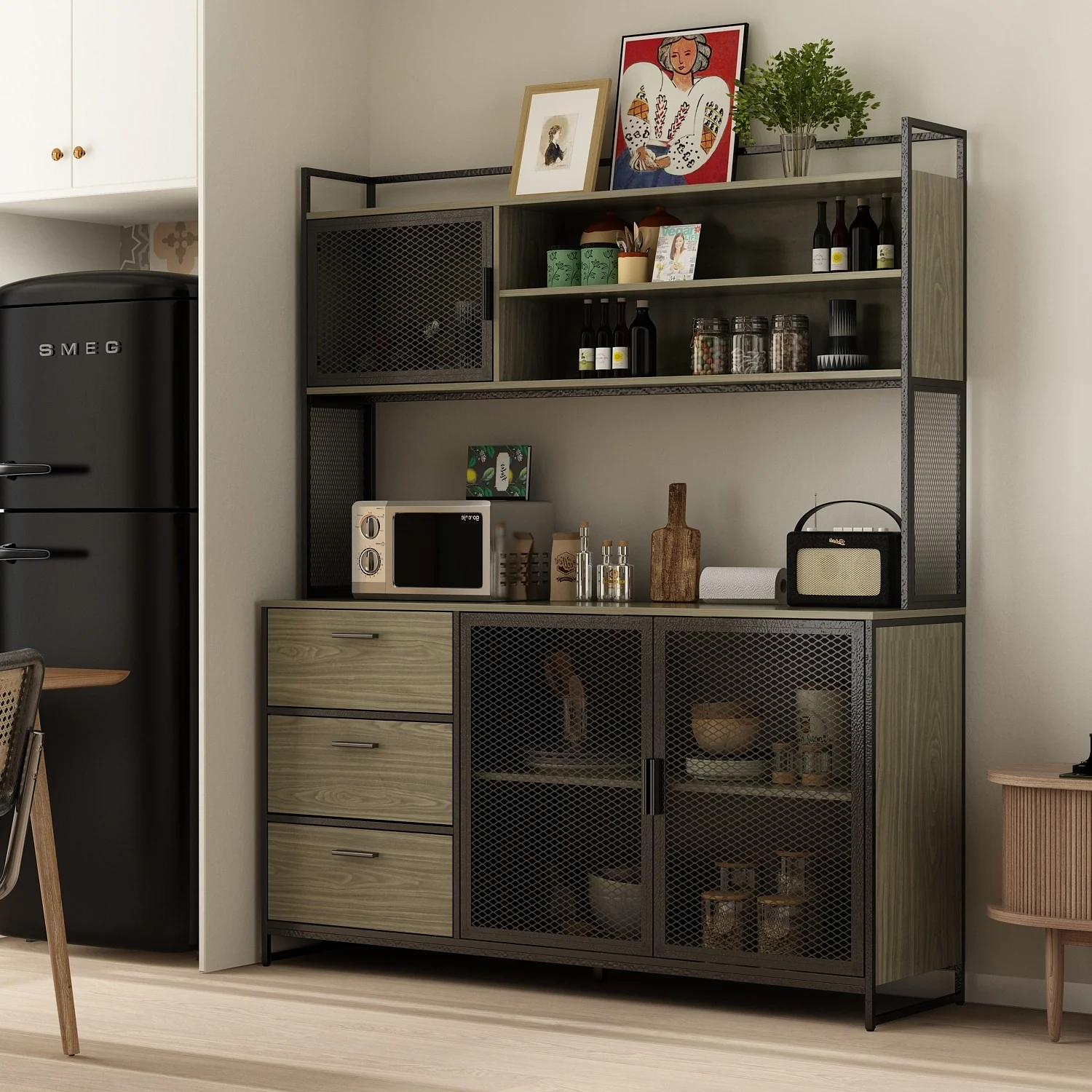 Large Buffet with Hutch,Kitchen Pantry Cupboard Sideboard
