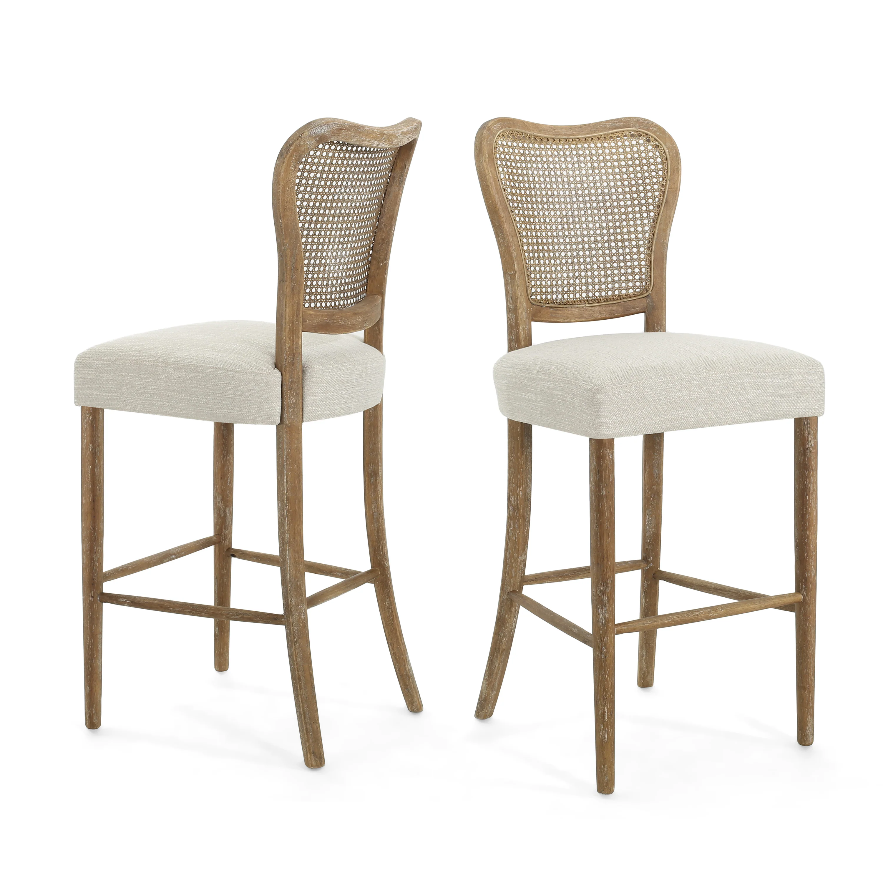 Cane-Back Upholstered Bar Stools, Set of 2