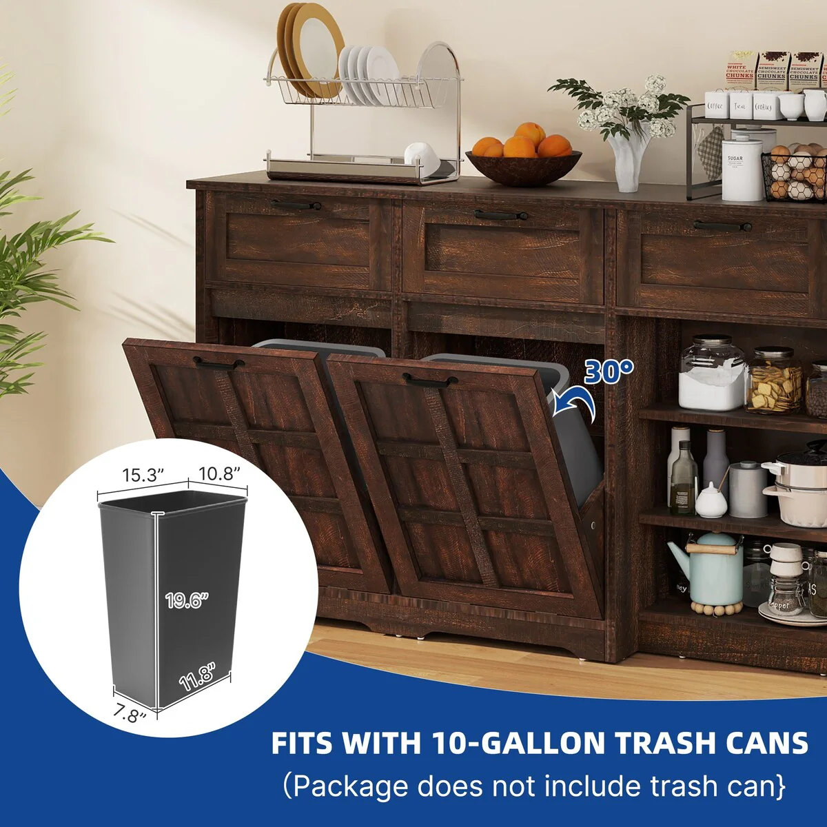 Kitchen Island With Double Tilt Out Trash Can Cabinet
