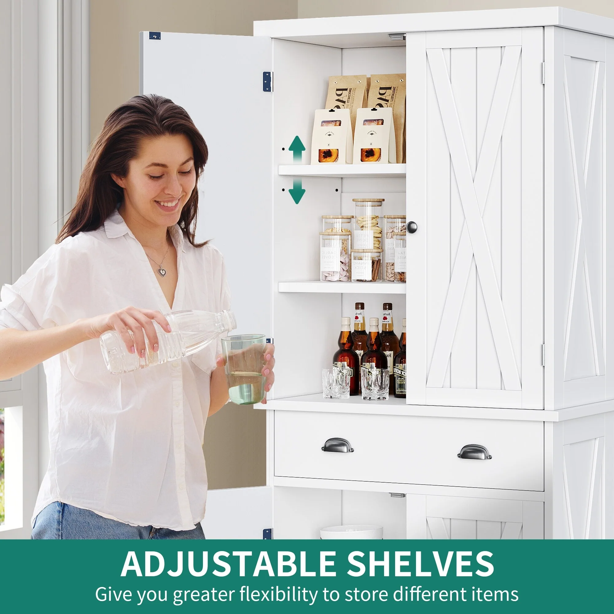Moasis Farmhouse Traditional Freestanding Kitchen Pantry Storage Cabinet Cupboard