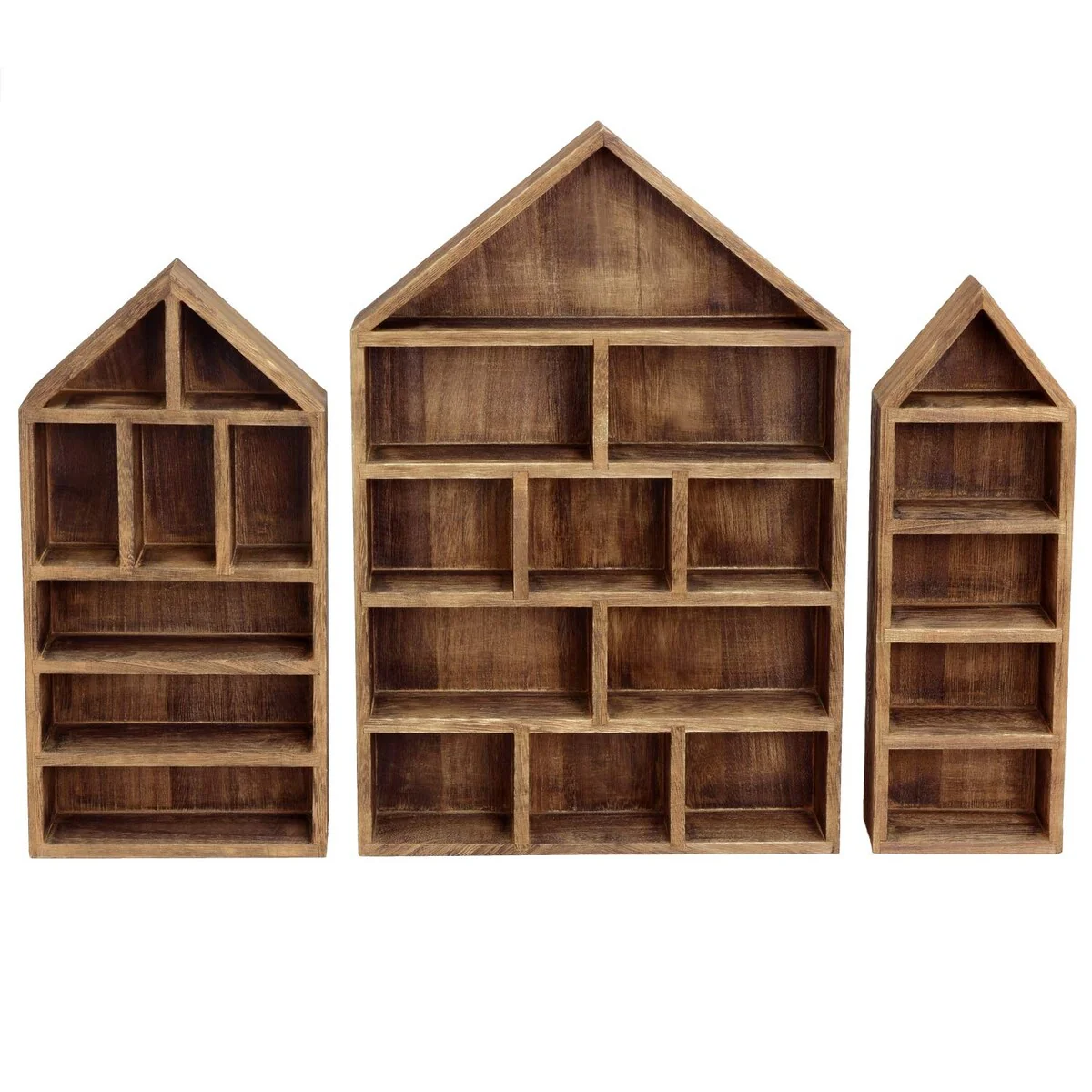 House-Shaped Wooden Shadow Cubby Display Shelf, Set of 3