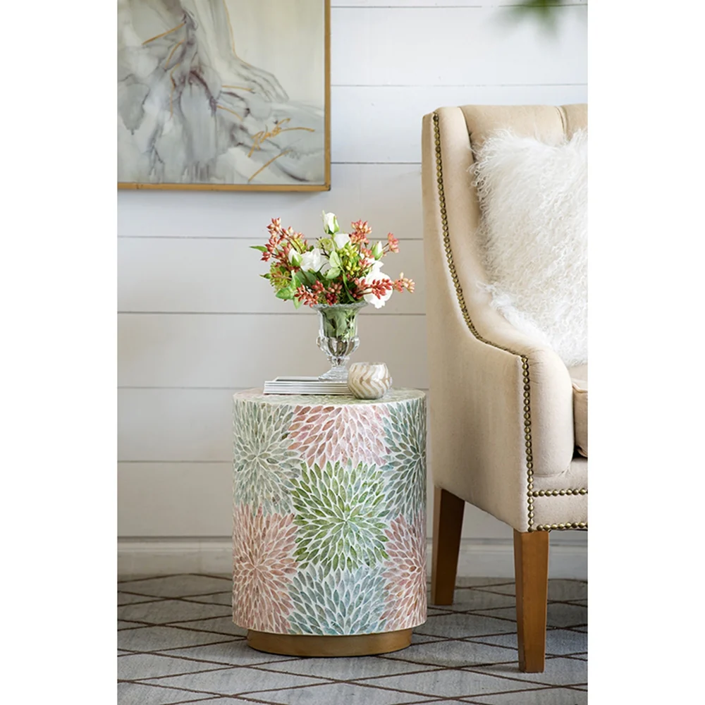 Floral Cylindrical Capiz Side Table