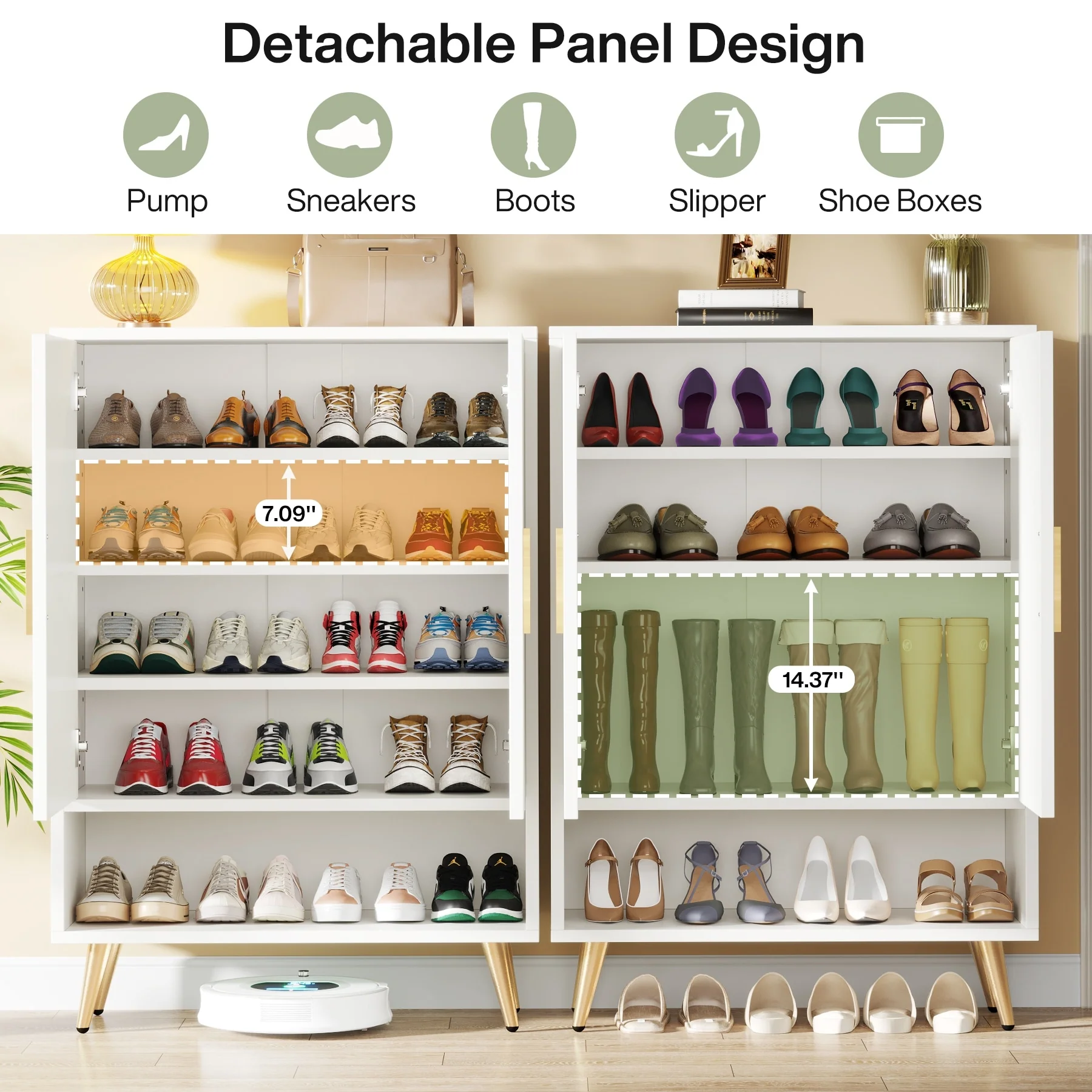 Shoe Cabinet with Doors, 25 Pair Shoe Storage Cabinet with Adjustable Shelves