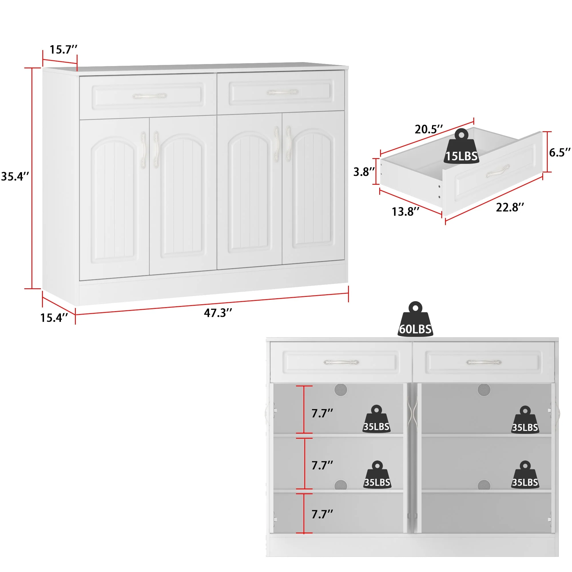 Multi-Functional White Shoe Cabinet with Adjustable Shelves Entryway