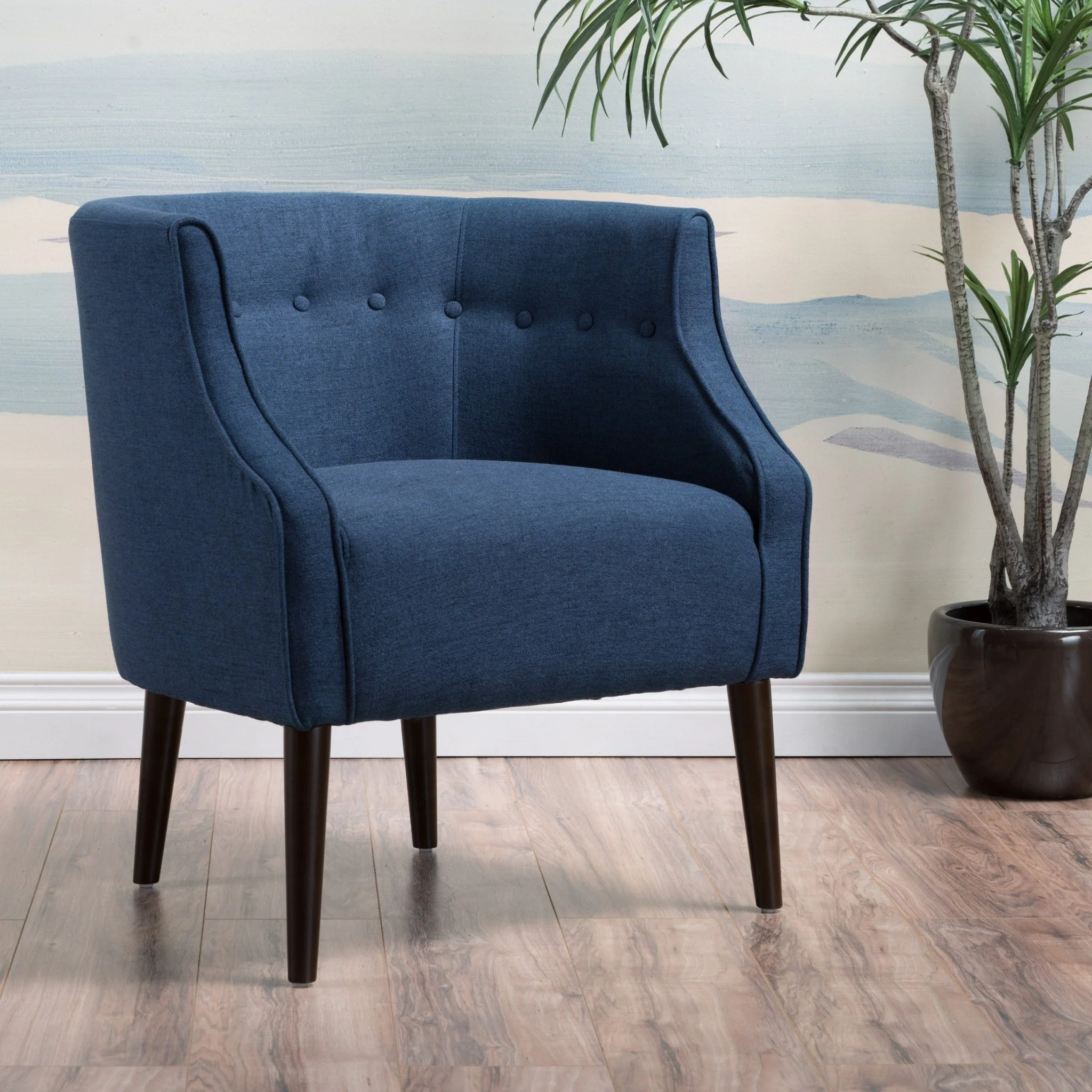 Flutter Upholstered Club Chair with Button Tufting and Tapered Wood Legs