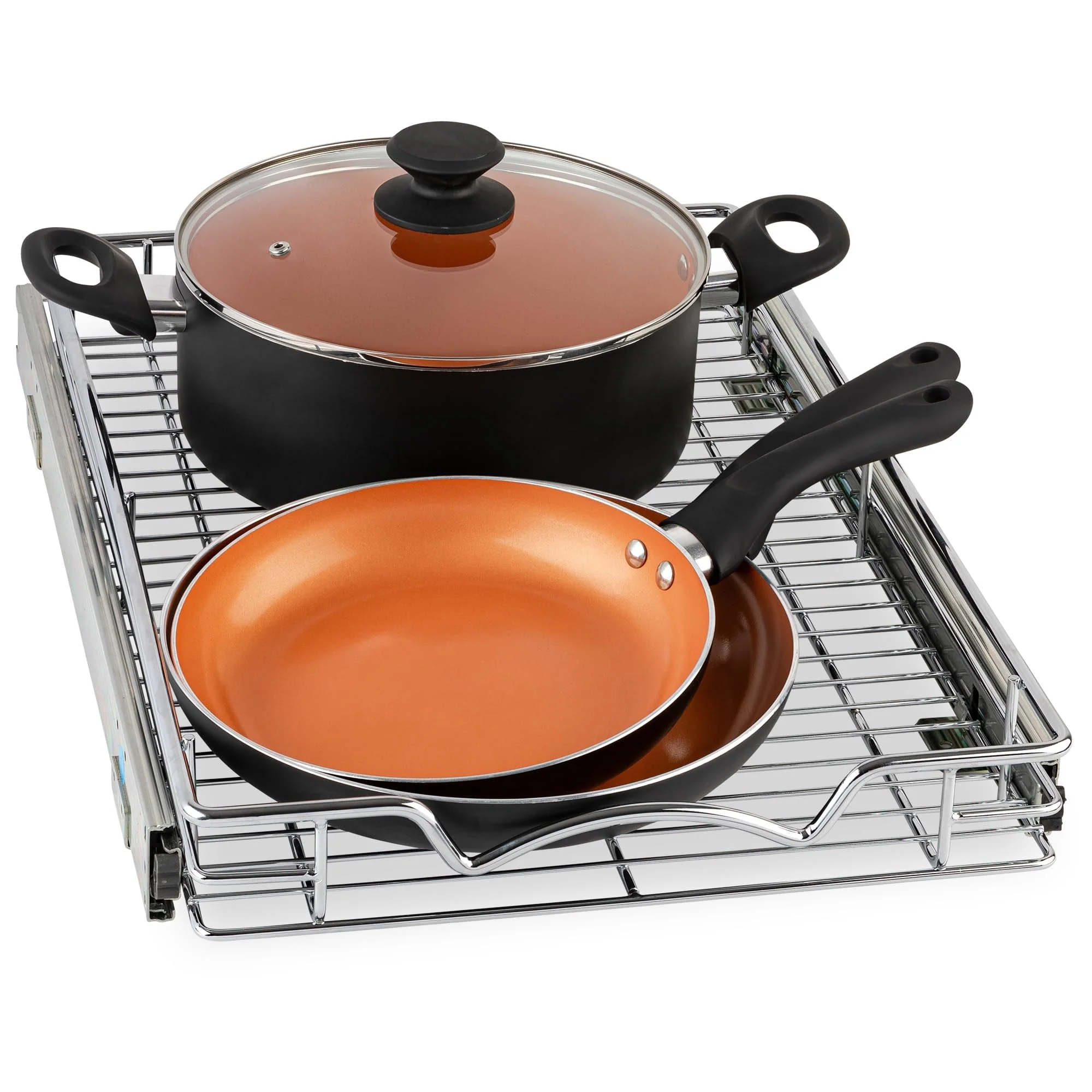 Pull Out Cabinet Drawer Organizer, Heavy Duty- Steel Metal- Chrome Finish