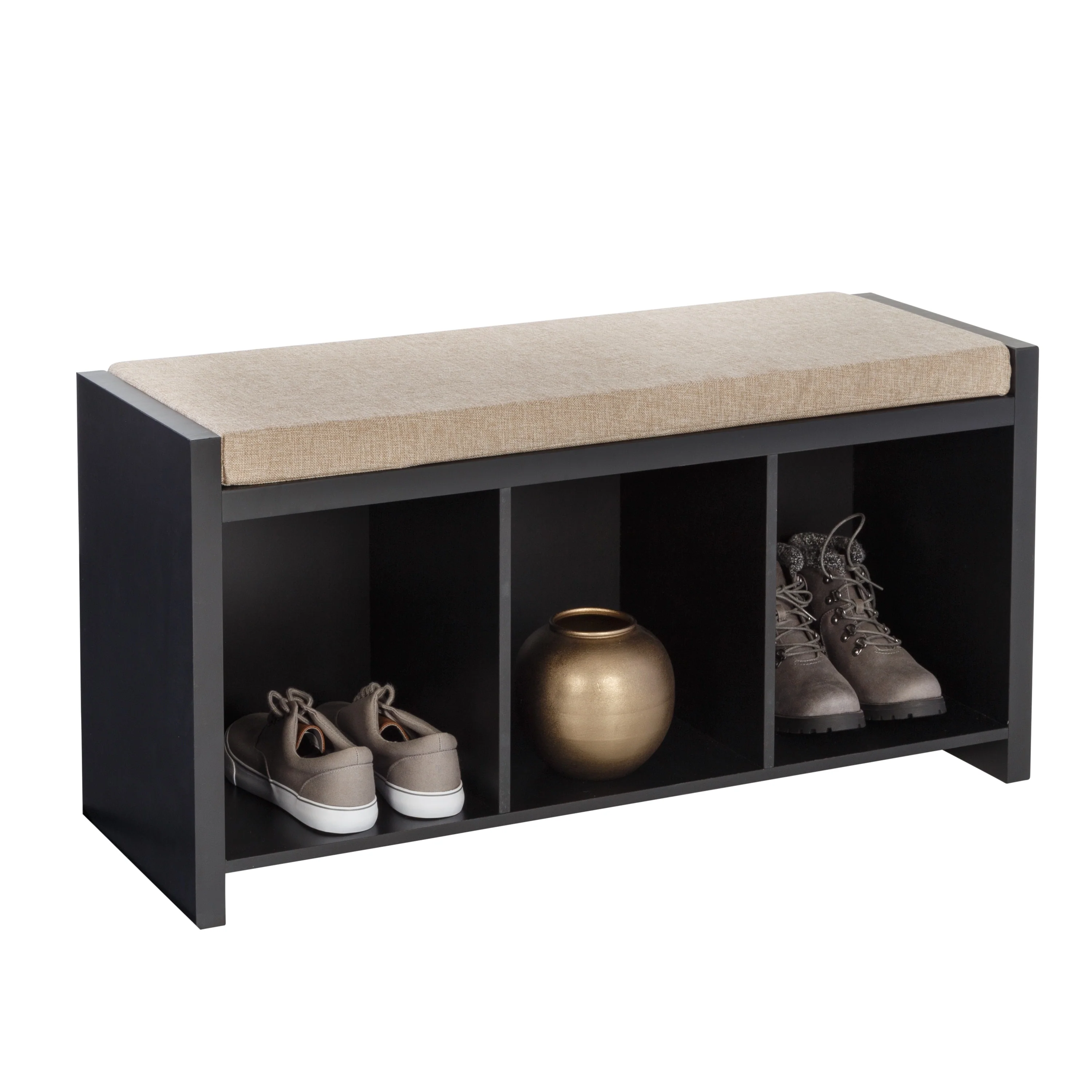 Honey-Can-Do MDF and Linen 3-Cube Storage Bench with Cushion