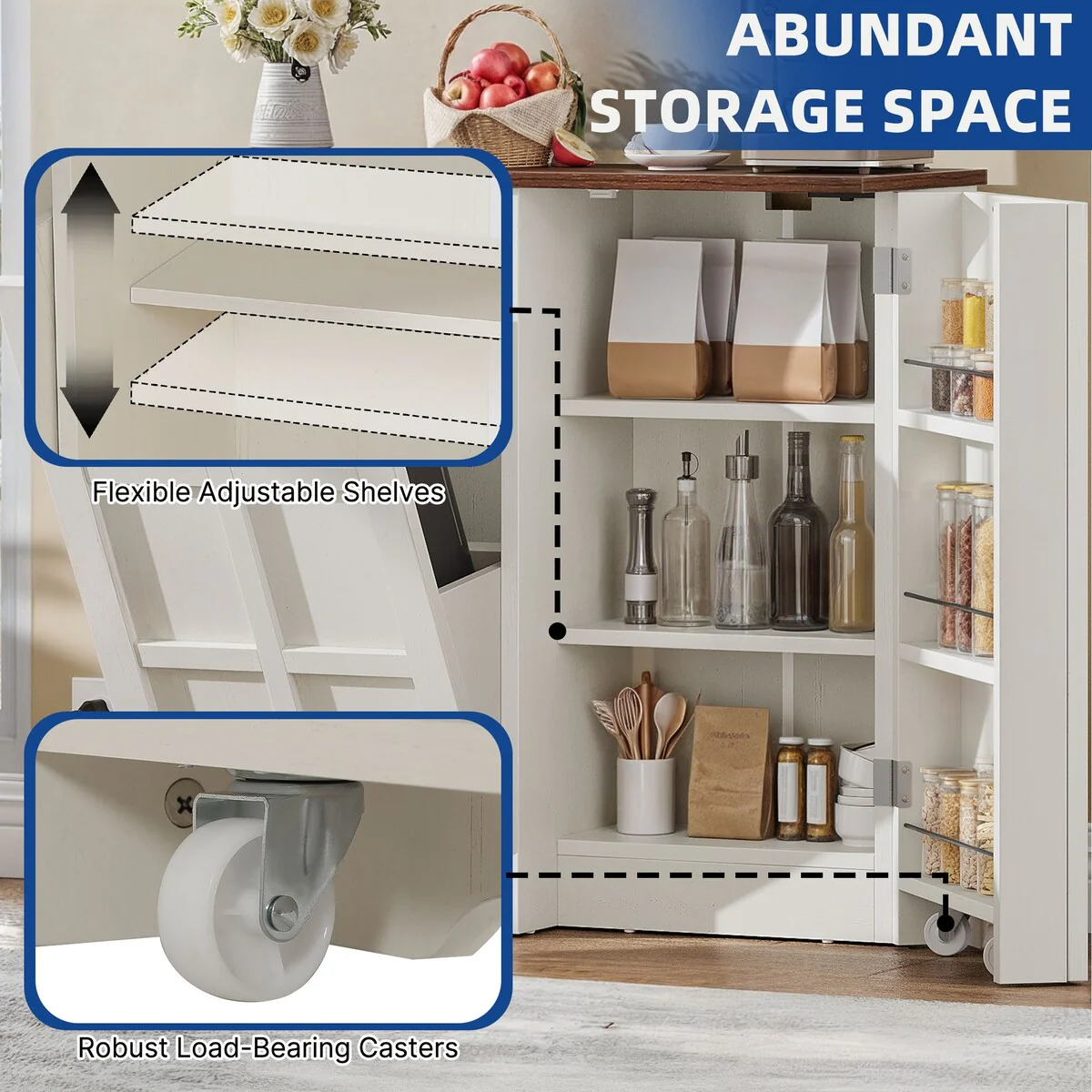 Moasis Kitchen Tilt Out Trash Cabinet Fits 13 Gallon Cabinet Trash Can with Outlet and Adjustable Shelves