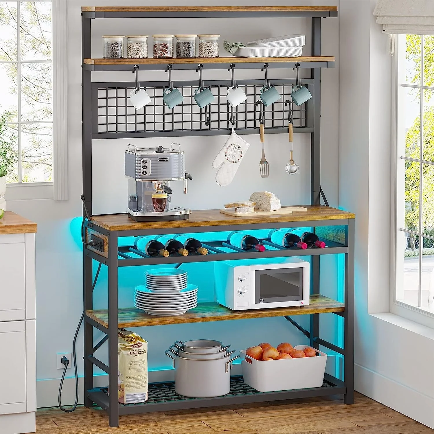 Bakers Rack with Power Outlet 6-Tier Coffee Bar Microwave Stand