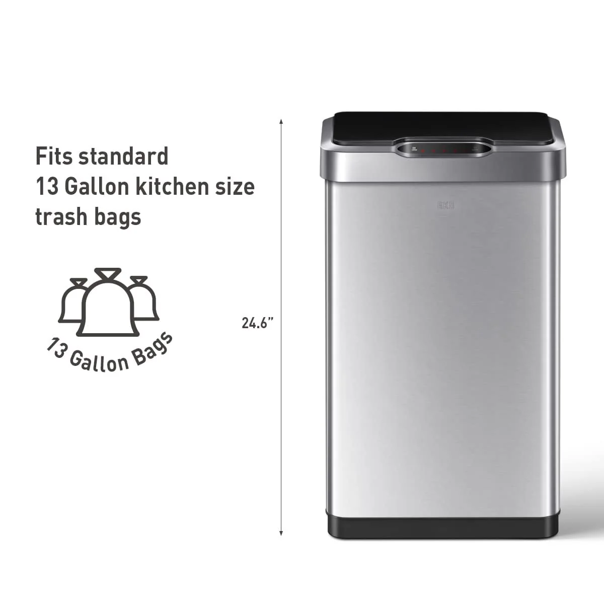 50 Liter / 13.2 Gallon Touchless Rectangular Motion Sensor Trash Can, Brushed Stainless Steel Finish