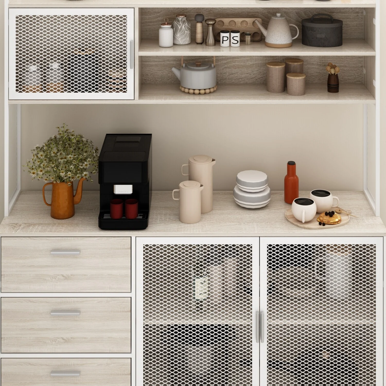 Large Buffet with Hutch,Kitchen Pantry Cupboard Sideboard