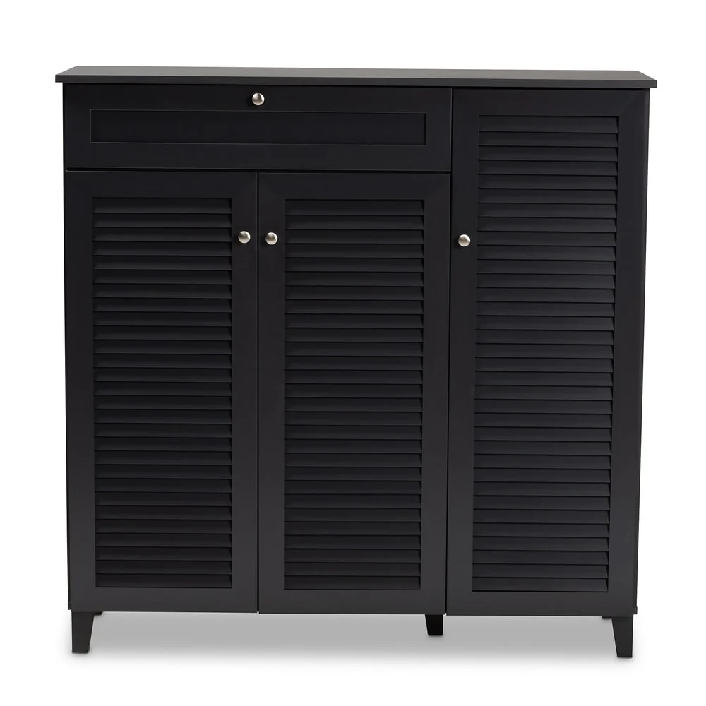 Baxton Studio Contemporary 11-shelf Wood Shoe Storage Cabinet with Drawer