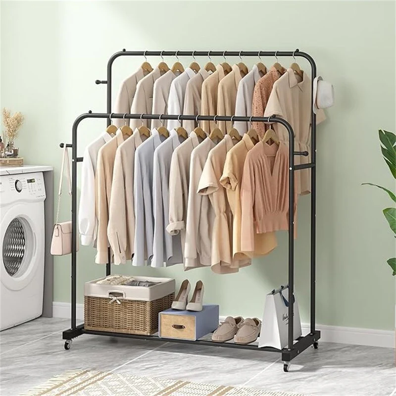 Double Rods Garment Rack with Wheels - 16.73