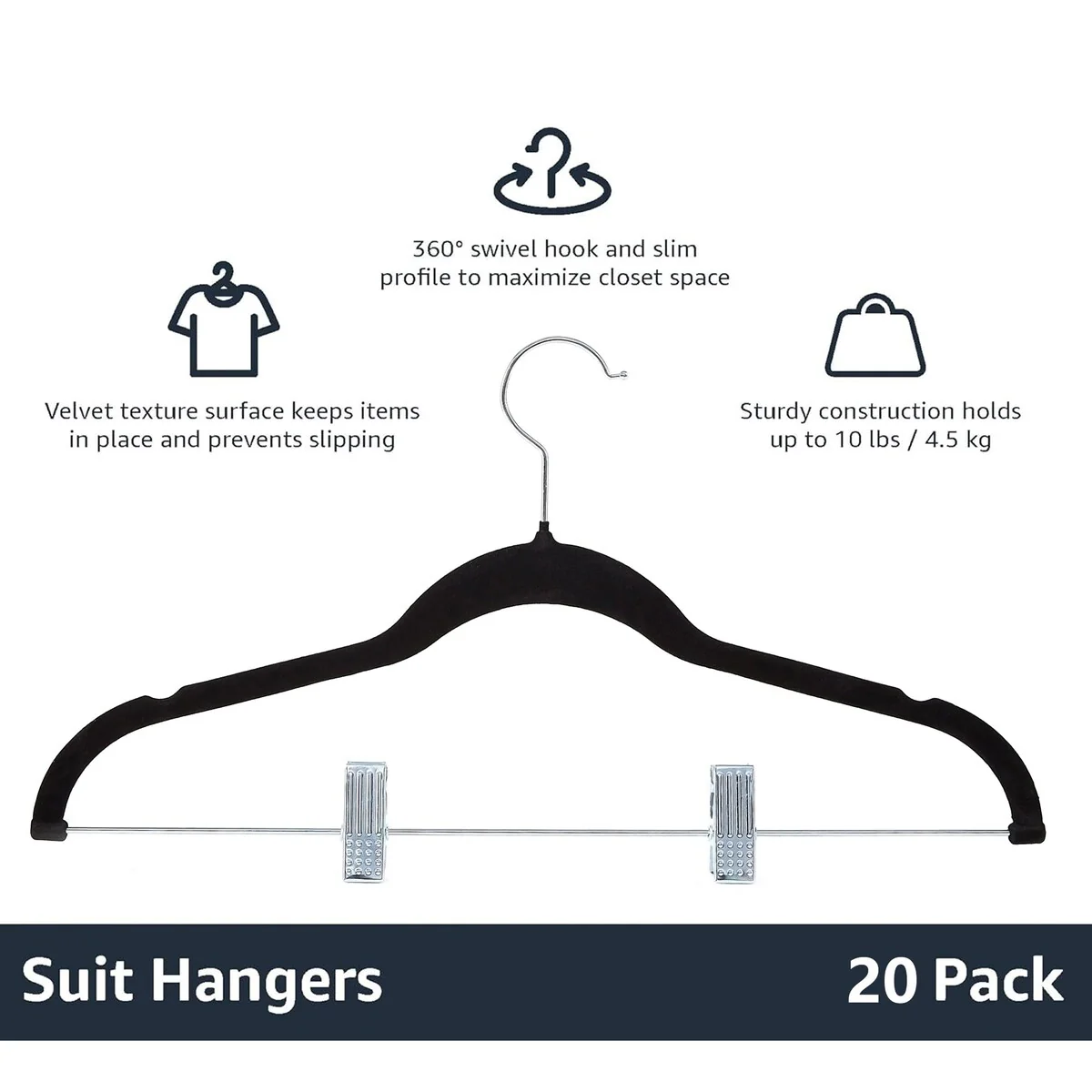 Javlergo 20-Pack Velvet Clothes Hangers, 16.5in Heavy-Duty Hangers with Adjustable Clips, Non-Slip, Space-Saving
