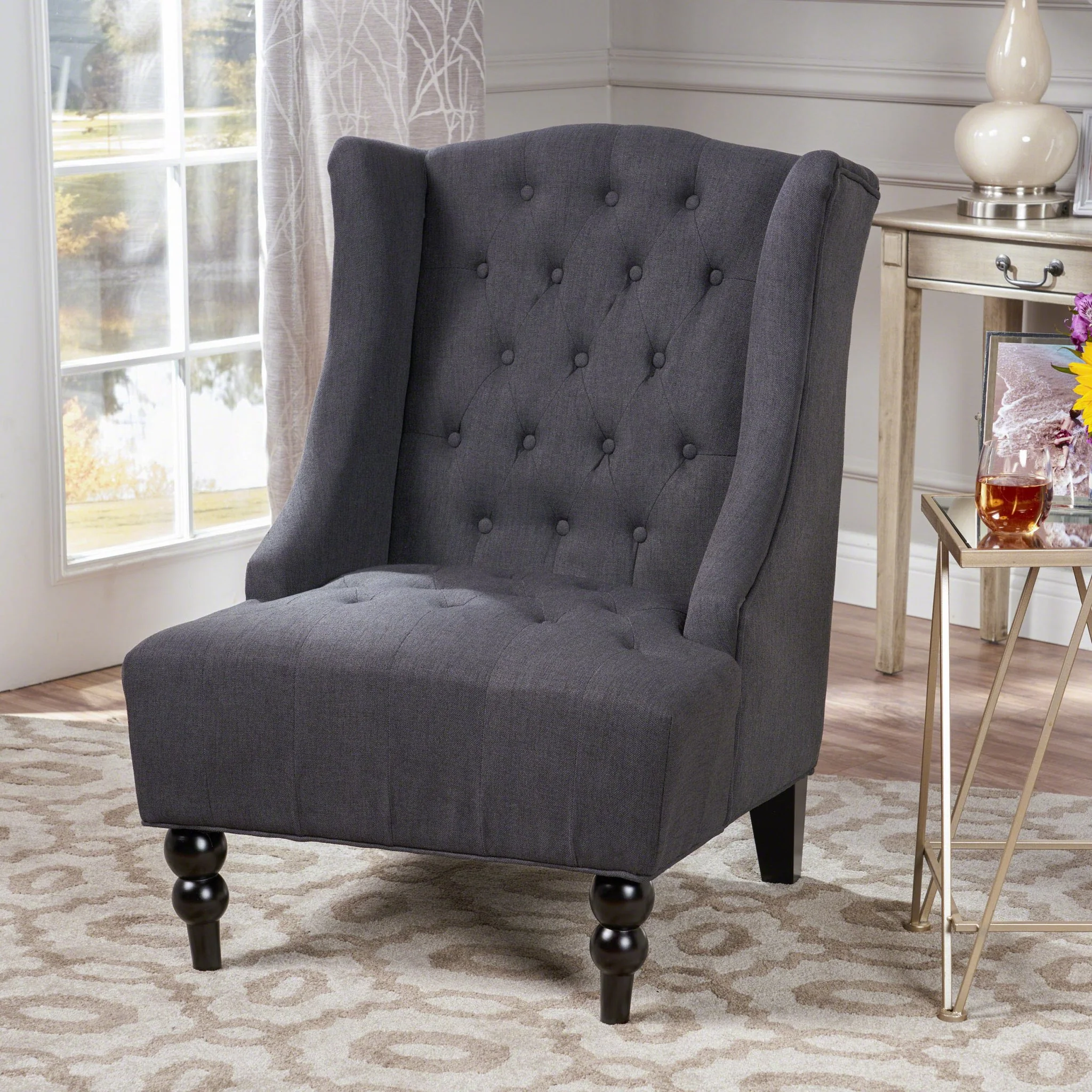 Dawned Upholstered Accent Chair with Button Tufting and Wing Back
