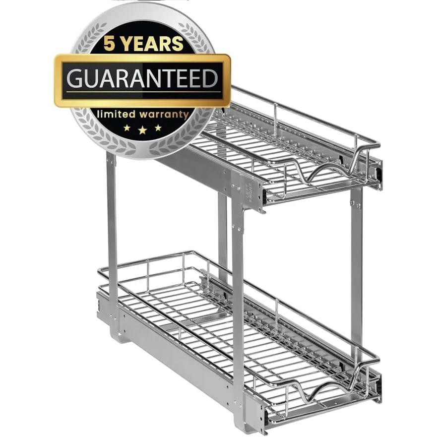 Hold N’ Storage Pull Out Cabinet Organizer 2 Tier – Heavy Duty Metal with Lifetime Limited Warranty - Anti Rust Chrome Finish