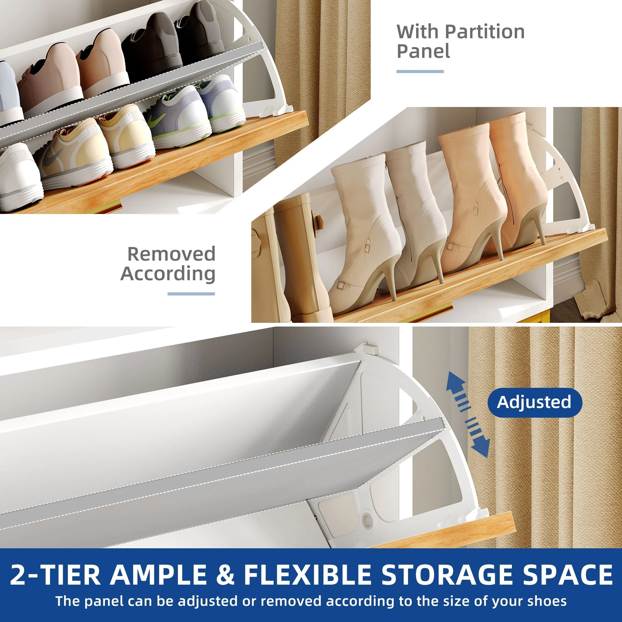 Moasis 22 Pairs Shoe Cabinet with 2 Flip Drawers, Narrow Shoes Rack with Storage Bench