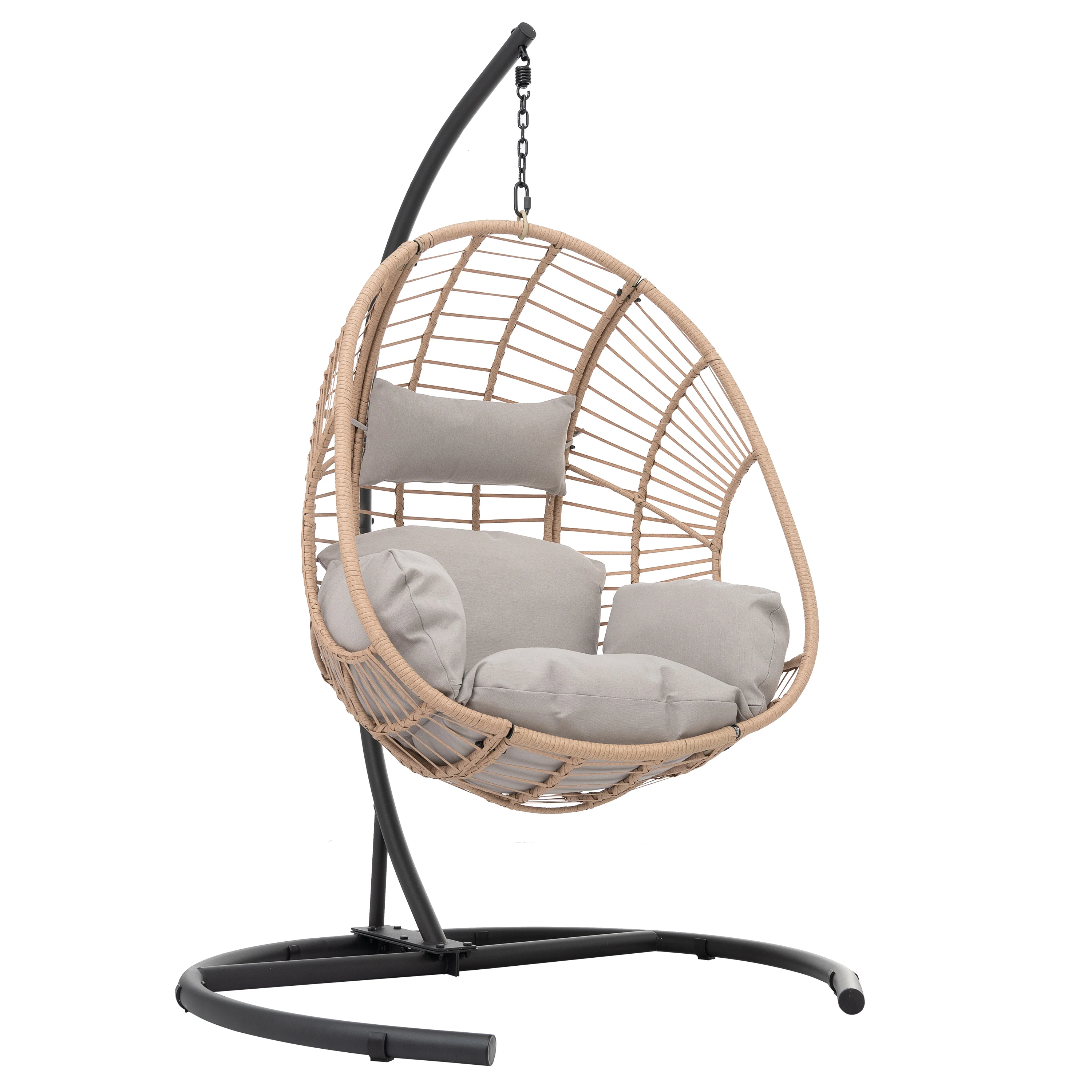Outdoor Swing Egg Chair with Beige Cushion