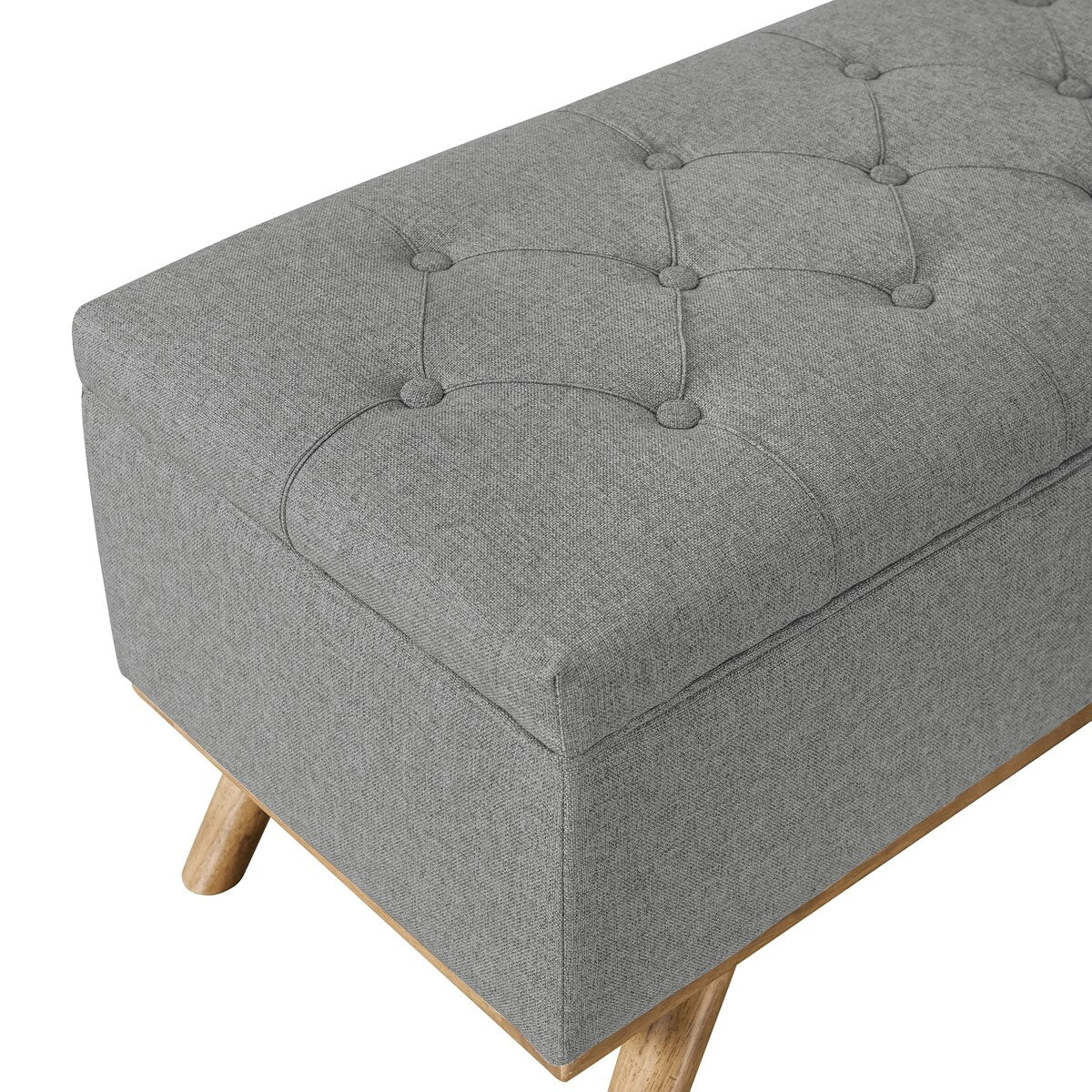 LUE BONA Modern Upholstered Storage Ottoman Button Tufted Storage Bench with Linen Seat End of Bed - 17.5 D X 50.4 W X 20.5 H