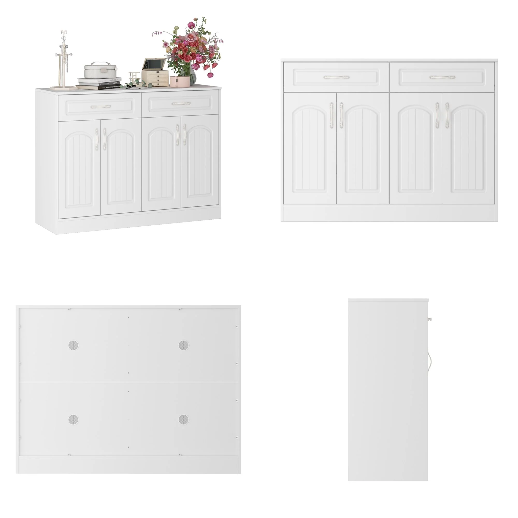 Multi-Functional White Shoe Cabinet with Adjustable Shelves Entryway