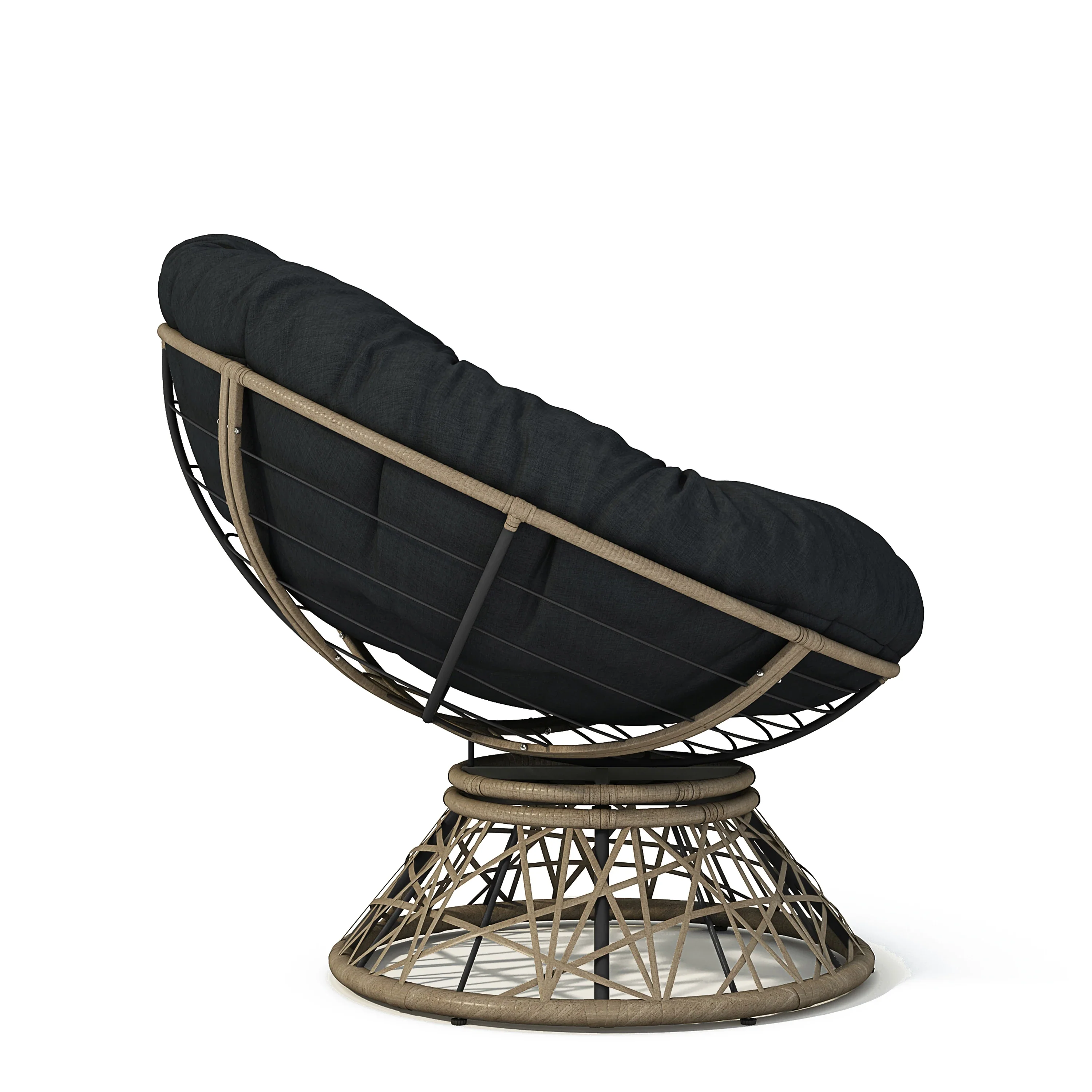 Papasan Wicker Chair with Fabric Cushion and 360 Degree Swivel