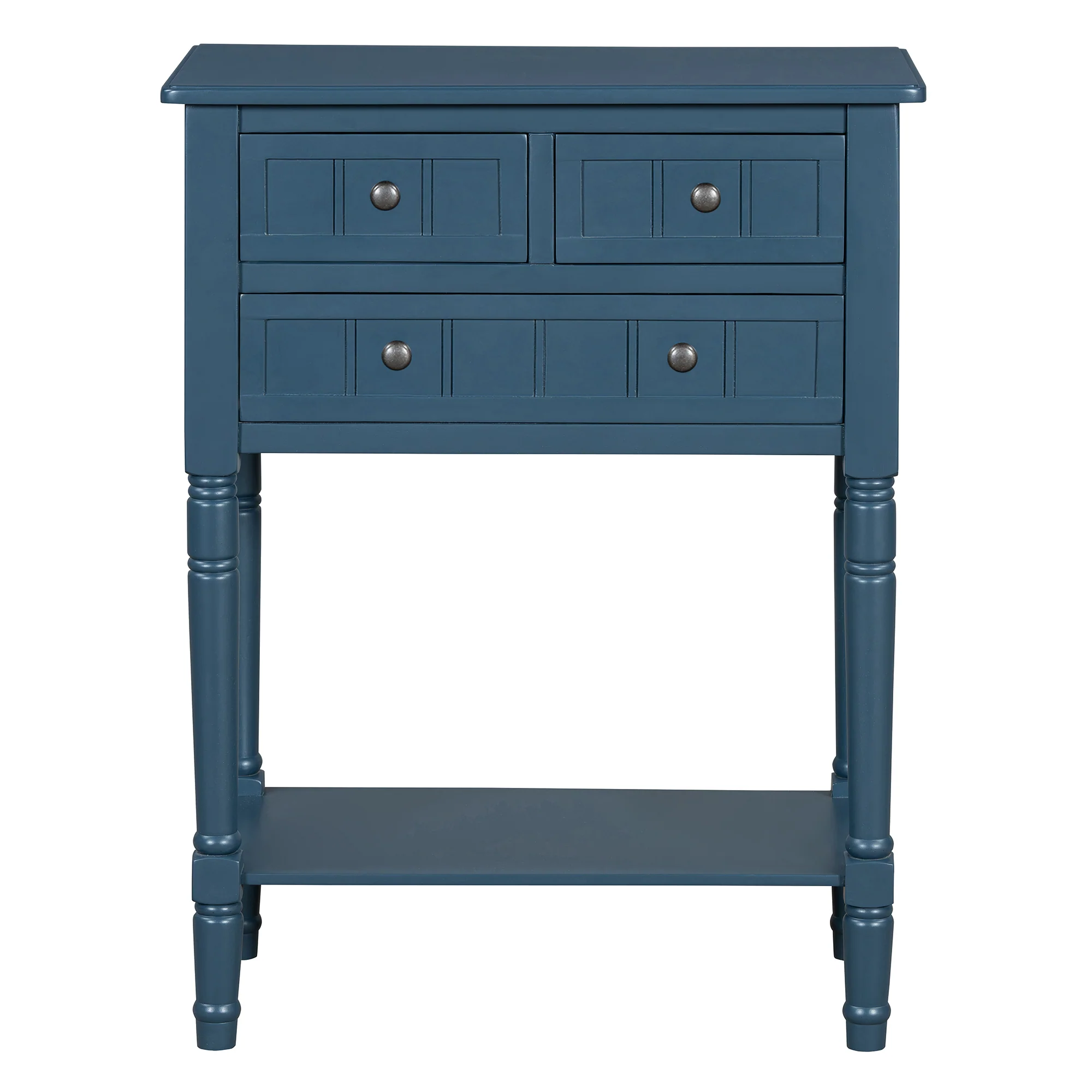Conquest Narrow Console Table with 3 Drawers and Bottom Shelf