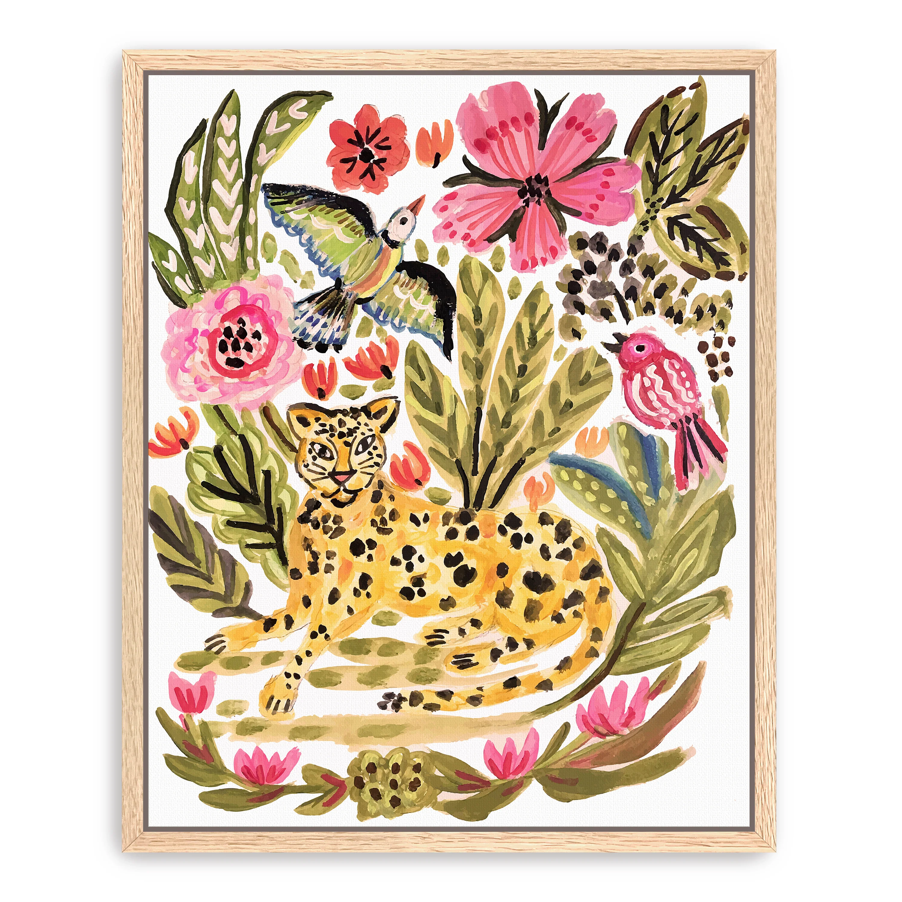 Jungle Cat With Two Birds Canvas Giclee