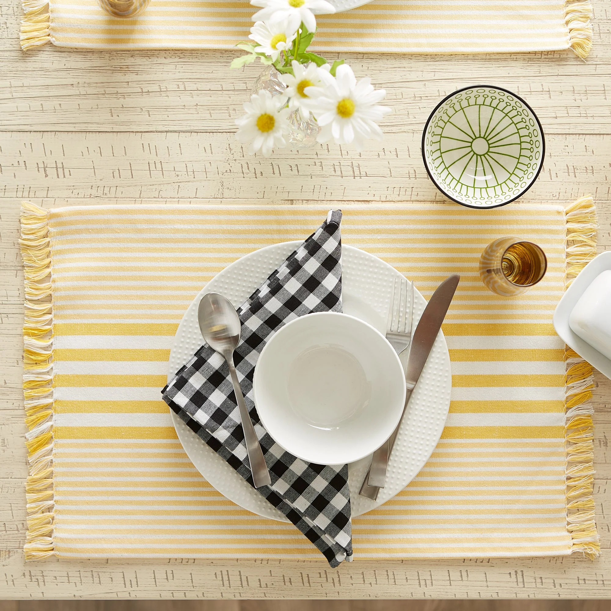 Deep Yellow Stripes With Fringe Placemats, Set Of 6