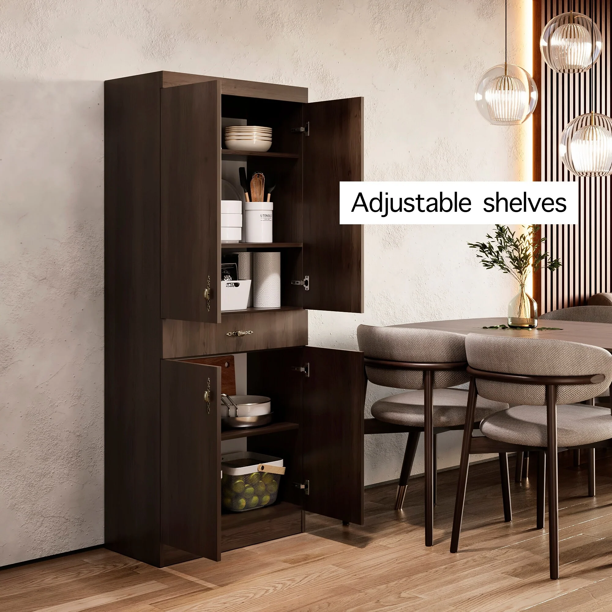 Living Skog Monti Food Pantry Storage Kitchen Cabinet with Adjustable Shelves and Drawer