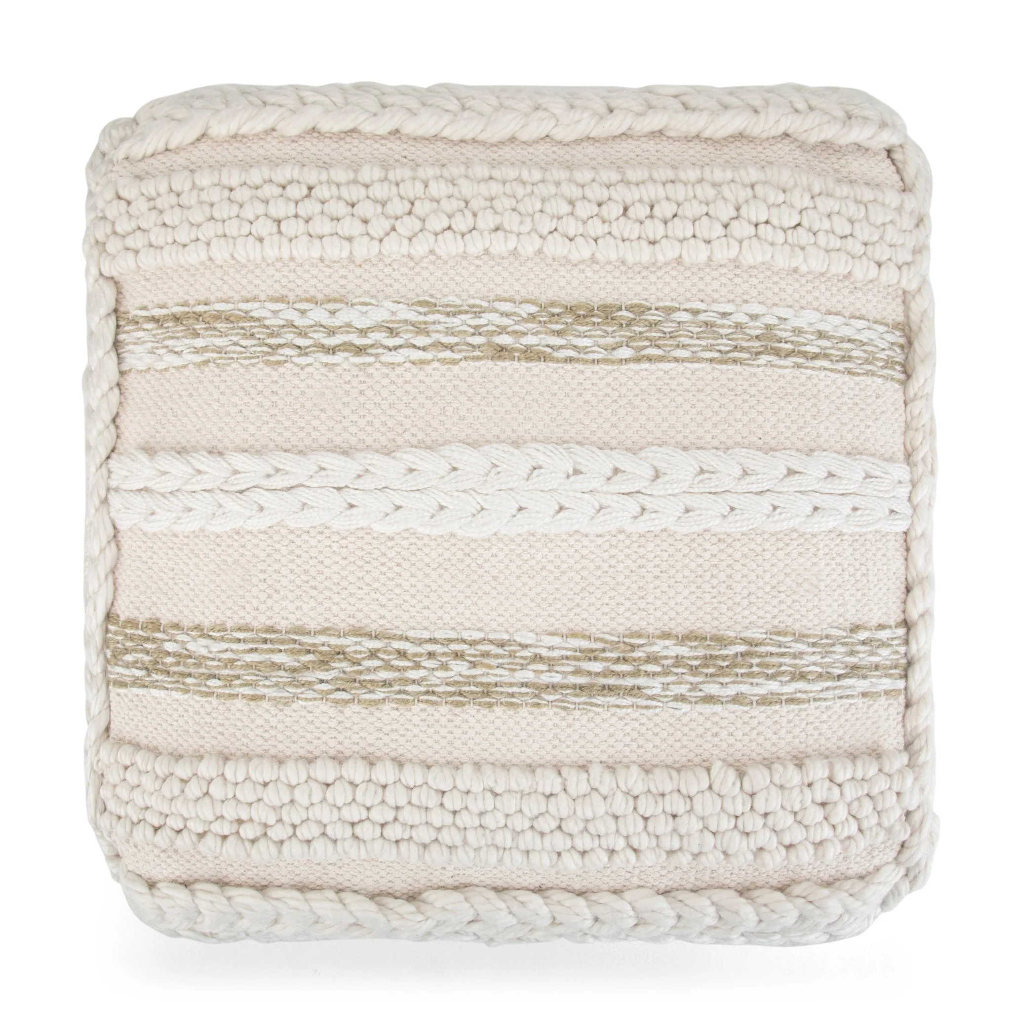 Zenarique Handcrafted Cotton Woven Pinstripe Pouf