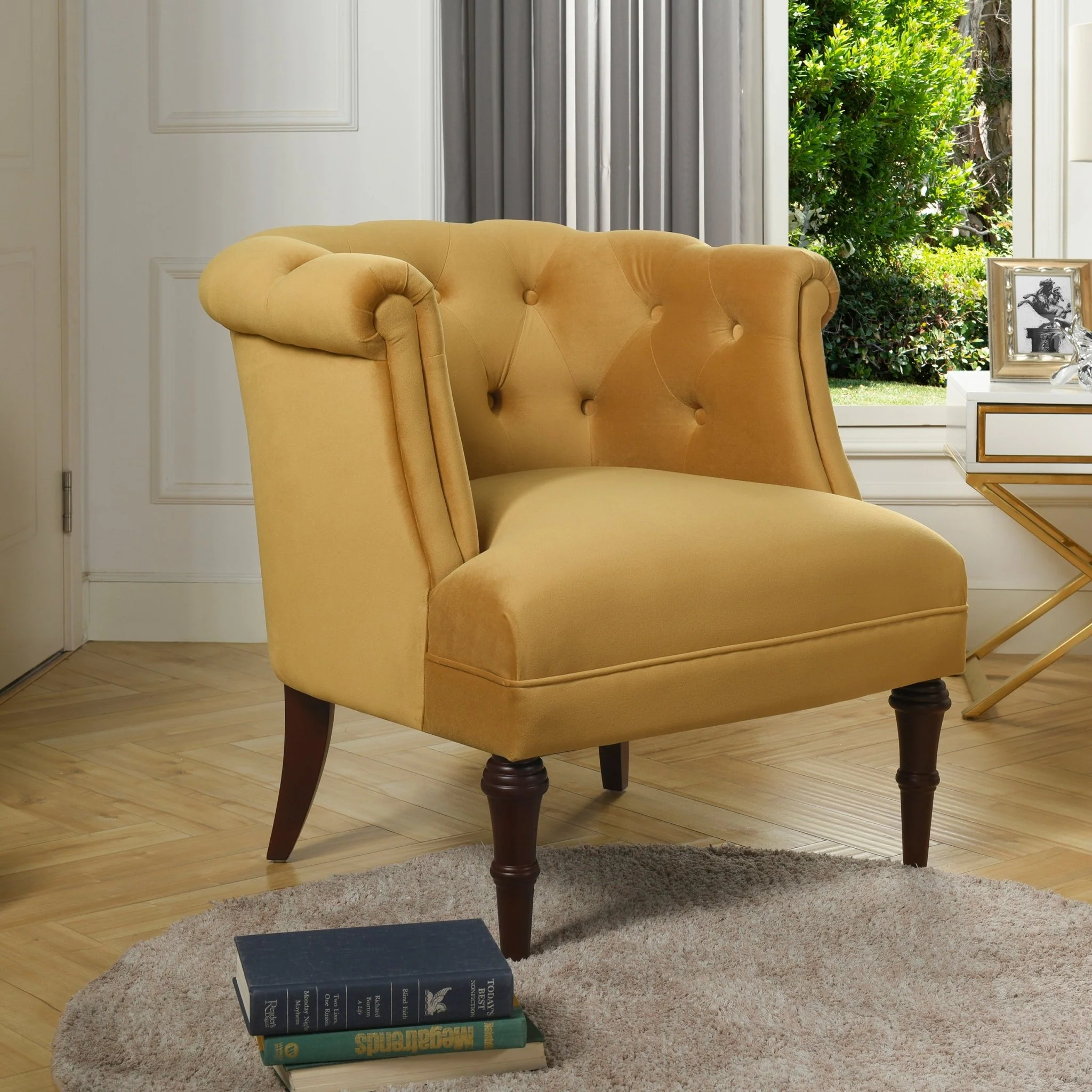 Comforts Upholstered Accent Chair with Recessed Arms and Barrel Design