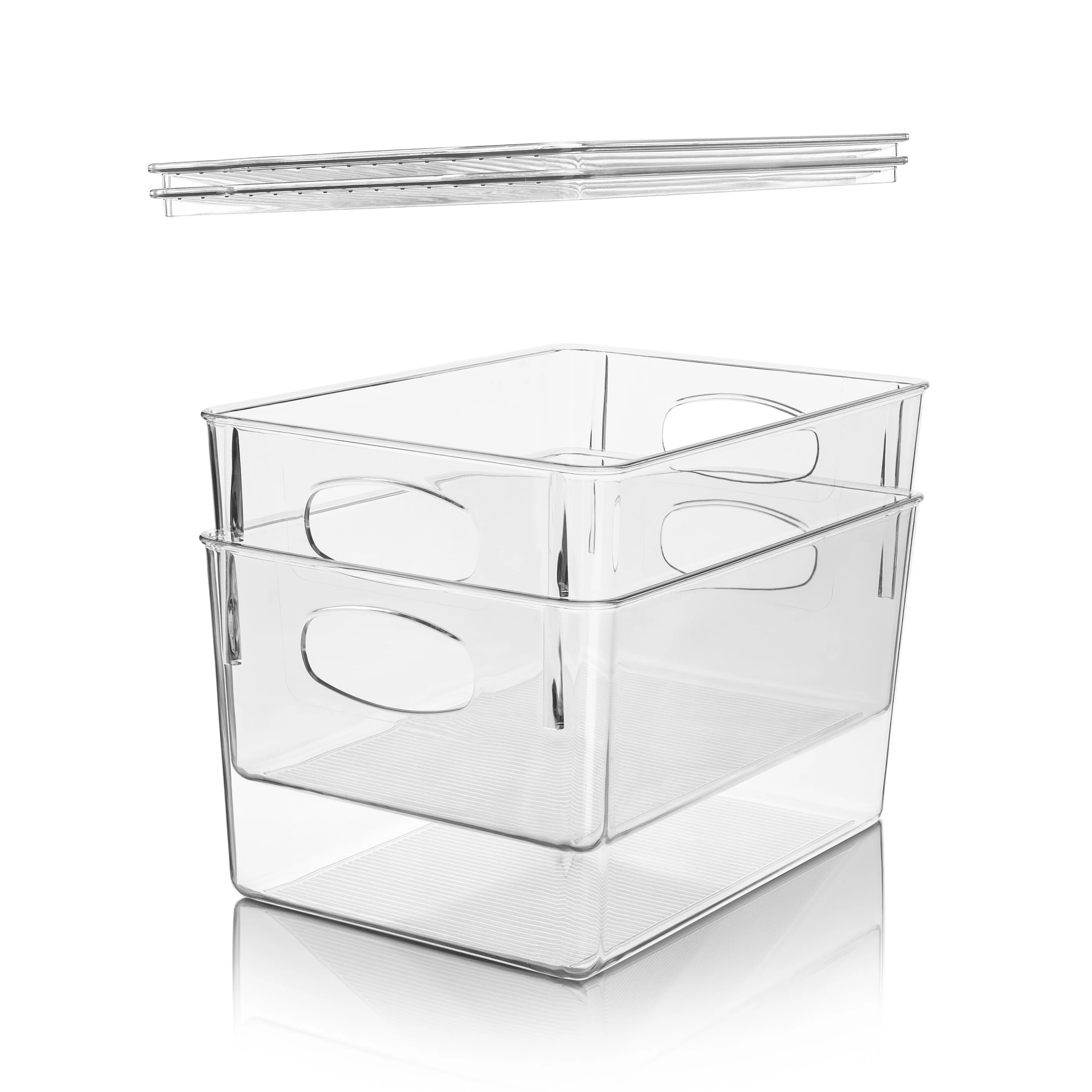 Plastic Storage Clear Bins w/ Lid, Stackable Pantry Box Bin Containers