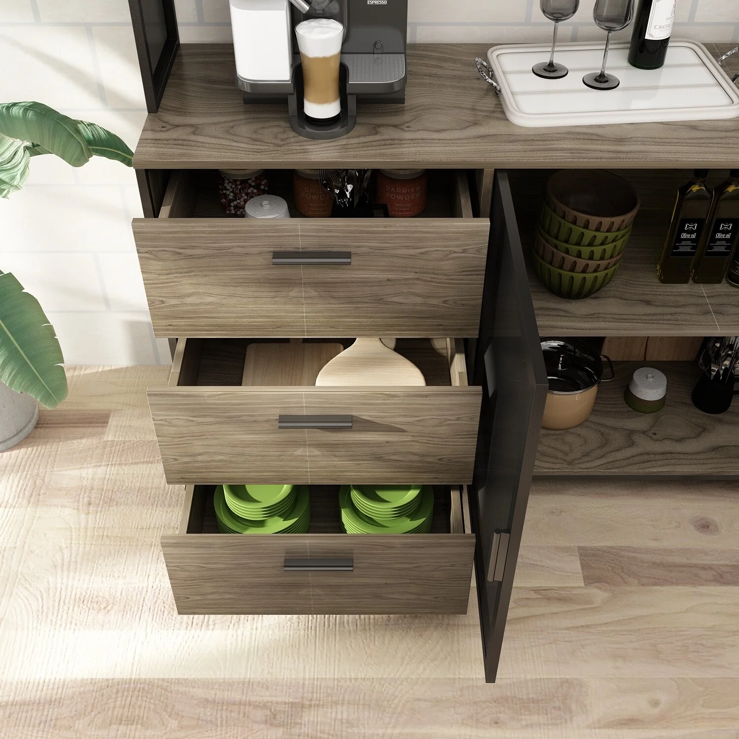 Large Buffet with Hutch,Kitchen Pantry Cupboard Sideboard