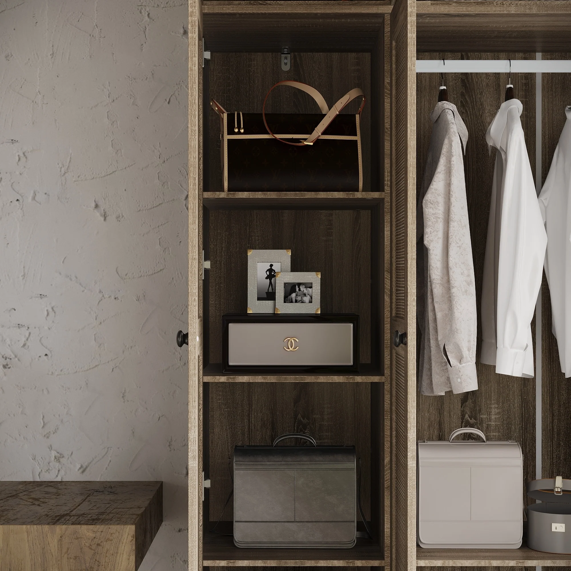 Large Storage Wardrobe Versatile Rattan Door Closet with Deep Drawers